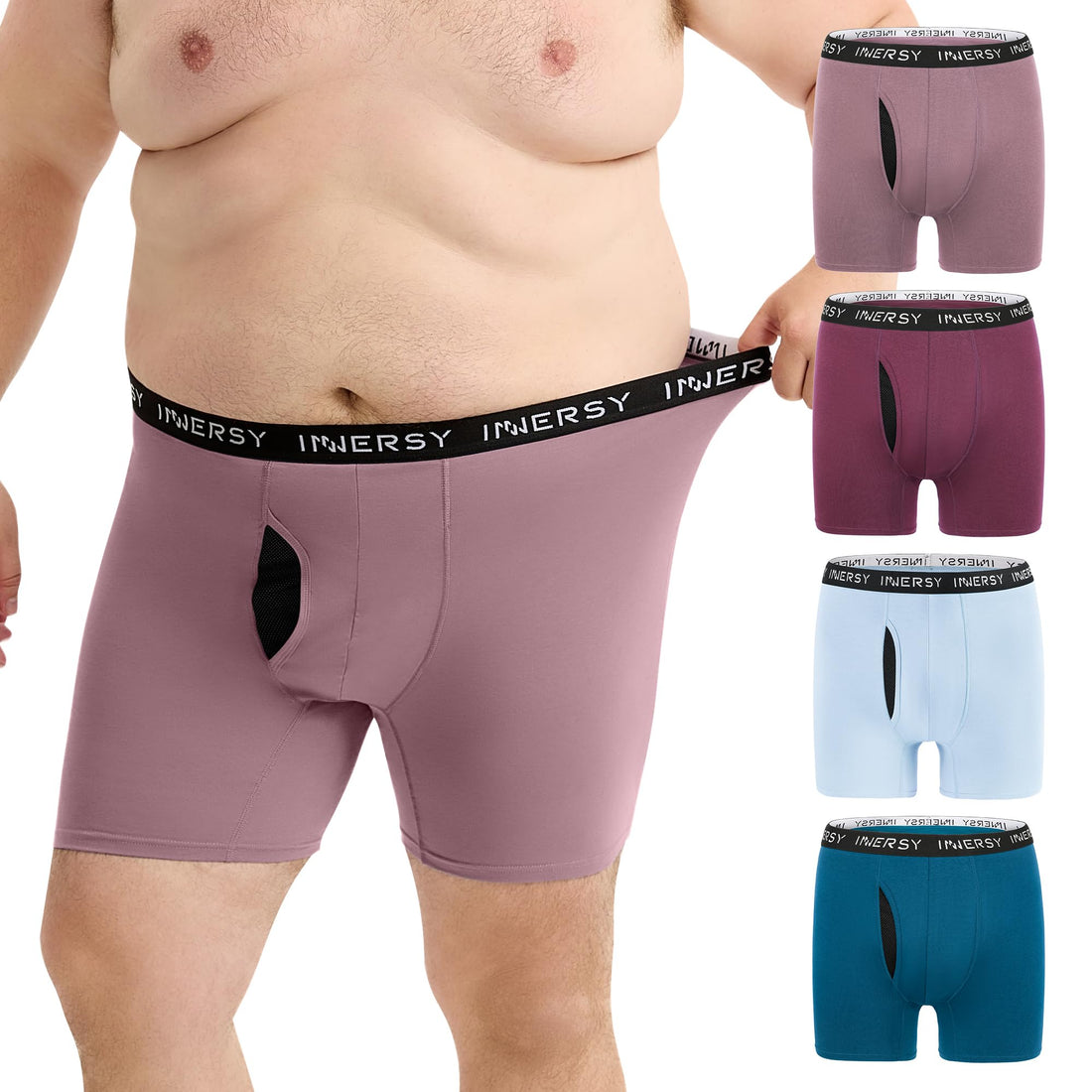 INNERSY Men's Big and Tall Boxer Briefs Cotton Moisture Wicking Underwear 4-Pack