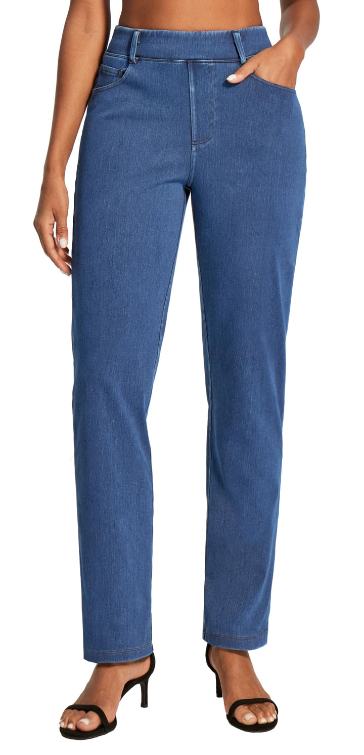 IUGA Straight Leg Jeans for Women Stretchy Pull On Sweatpant Jeans Women High Waisted Bootcut Jean Trendy Denim Pants