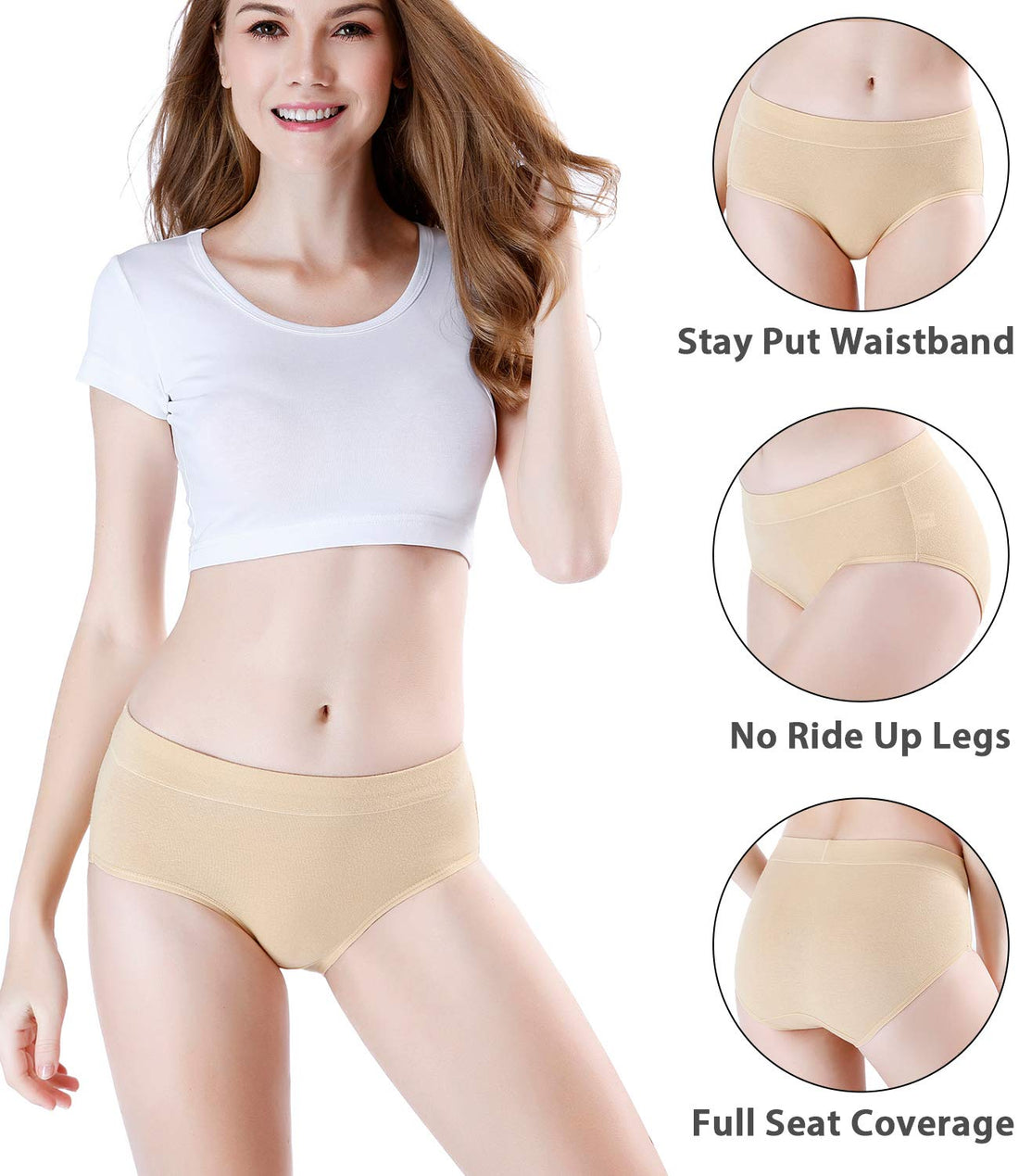 wirarpa Women's Underwear Cotton Mid Waisted Ladies Panties Full Coverage Briefs 4 Pack (Regular & Plus Size)