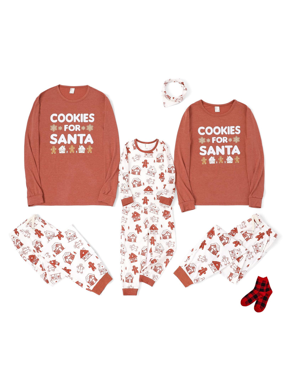 PATPAT Family Christmas Pajamas Matching Sets Gingerbread PJs with Socks