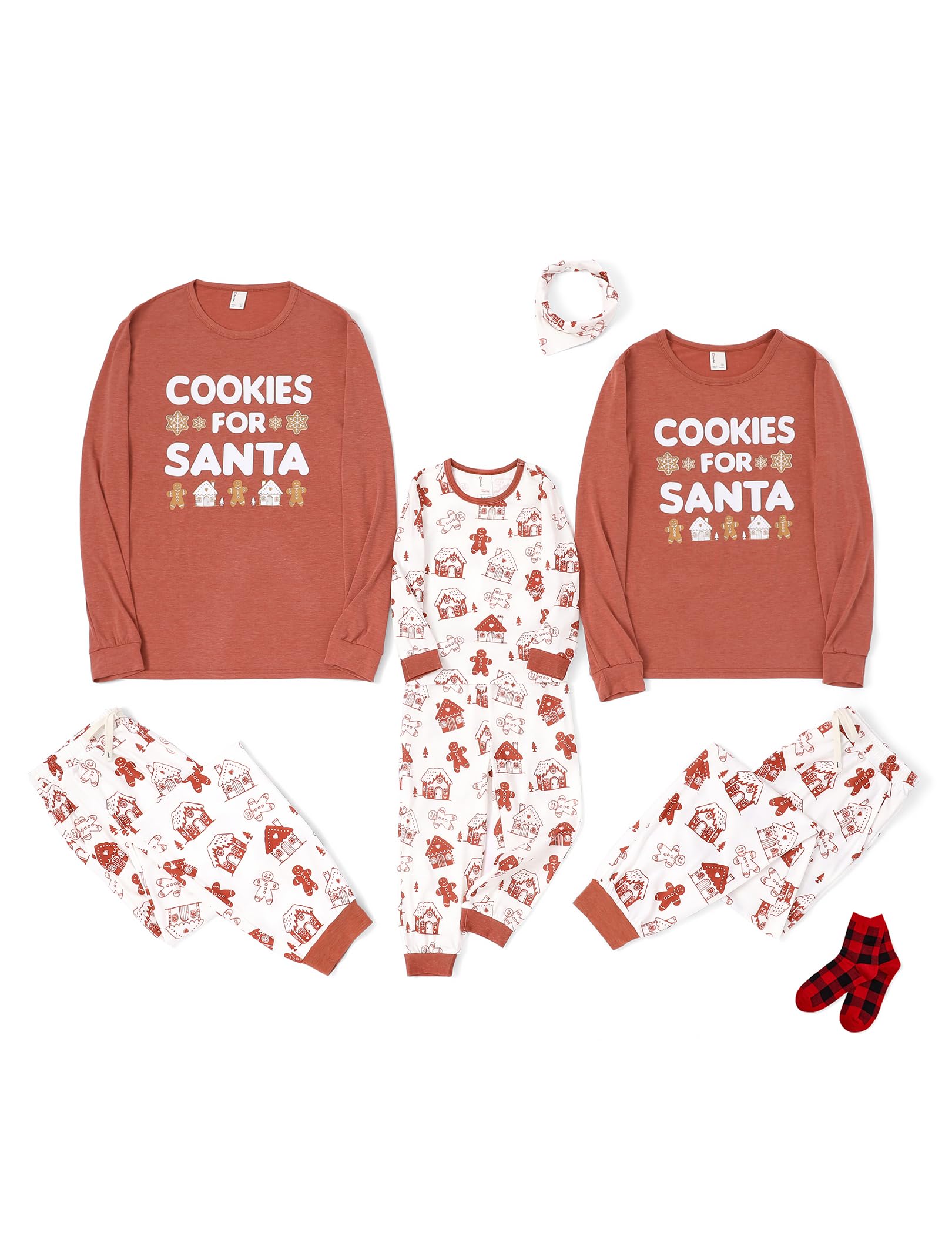 PATPAT Family Christmas Pajamas Matching Sets Gingerbread PJs with Socks