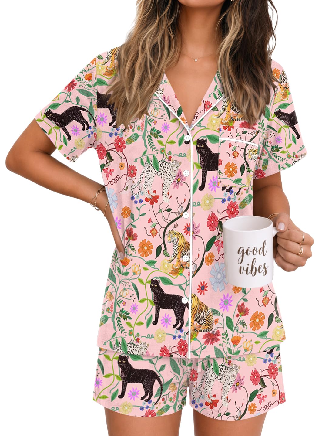 Ekouaer Womens Pajamas Set Soft Classic Notch Collar Bride Pjs Comfy Short Sleeve Sleepwear Loungewear