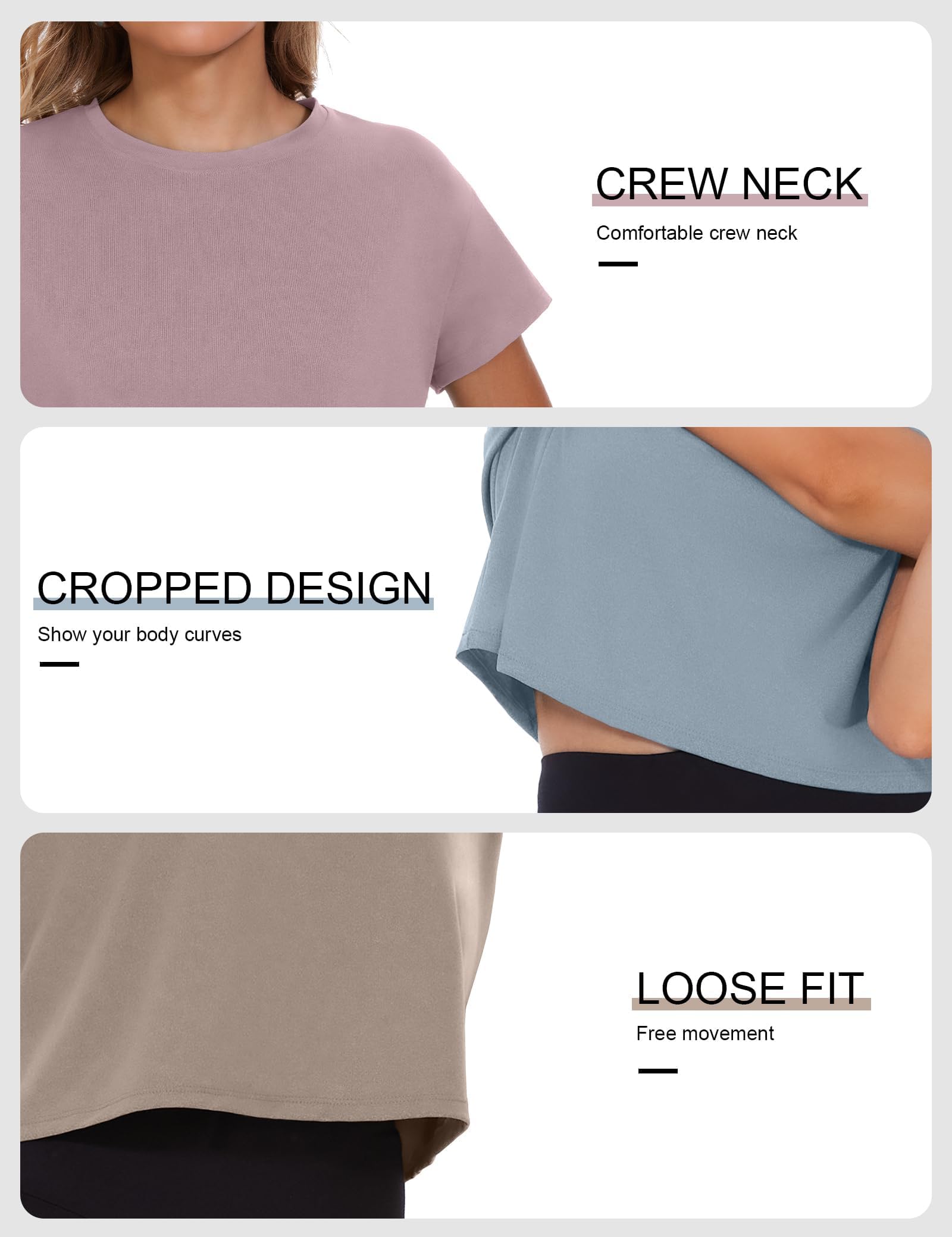 Dalavch 4/6 Pack Women's Crop Top Short Sleeve Athletic Workout Loose Fit | Sports, Exercise, Yoga, Running, Hiking, Gym, Boxy, Baggy, Casual, Tees, Activewear, Cropped, T-Shirts