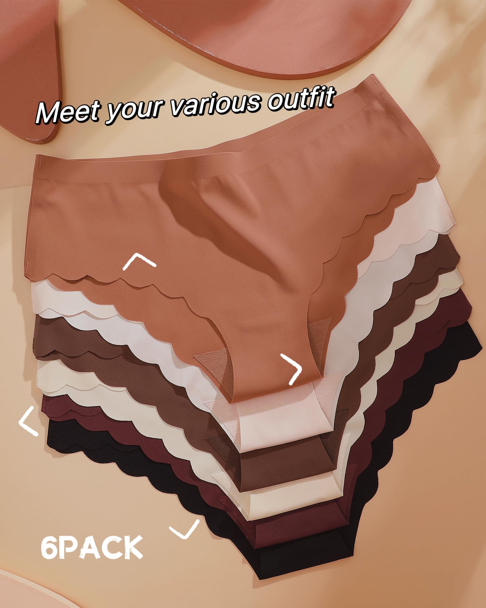 FINETOO 6 pack Seamless Underwear for Women Sexy Low Rise Hipster Wave Edge No Show Bikini Panties Womens Cheeky S-XL