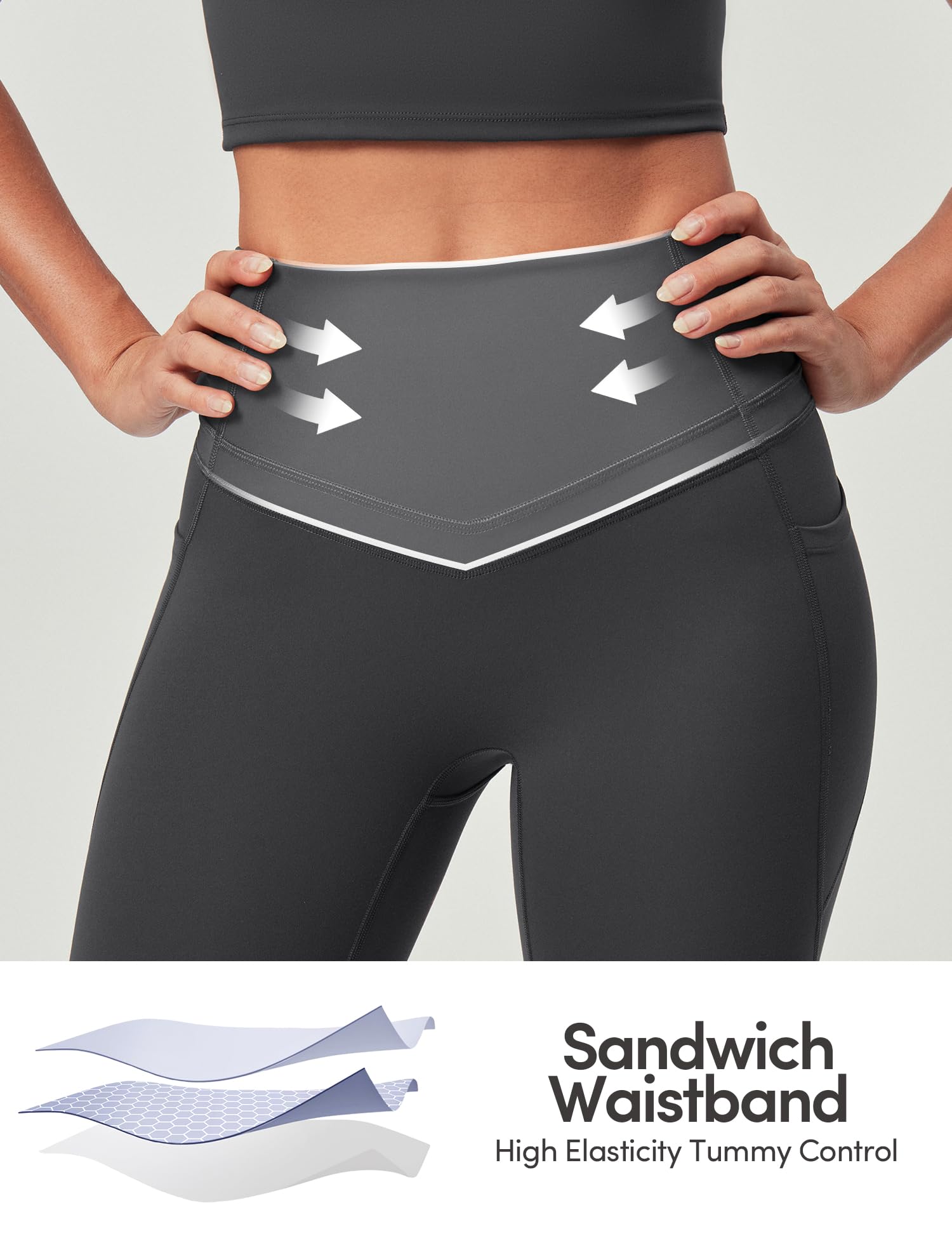 IUGA Compression Leggings with Pockets for Women Tummy Control Leggings No Front Seam Workout High Waist Yoga Pants
