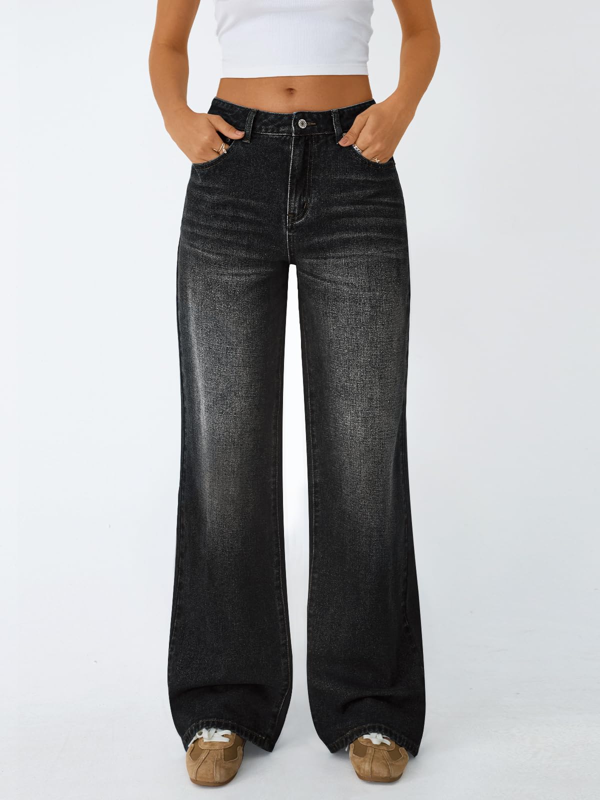 Trendy Queen Women High Waisted Straight Wide Leg Jeans Stretch Baggy Pants | High Rise Denim, Relaxed Fit Trousers, Retro Y2K Aesthetic, Streetwear Style, Long Straight Leg Pants