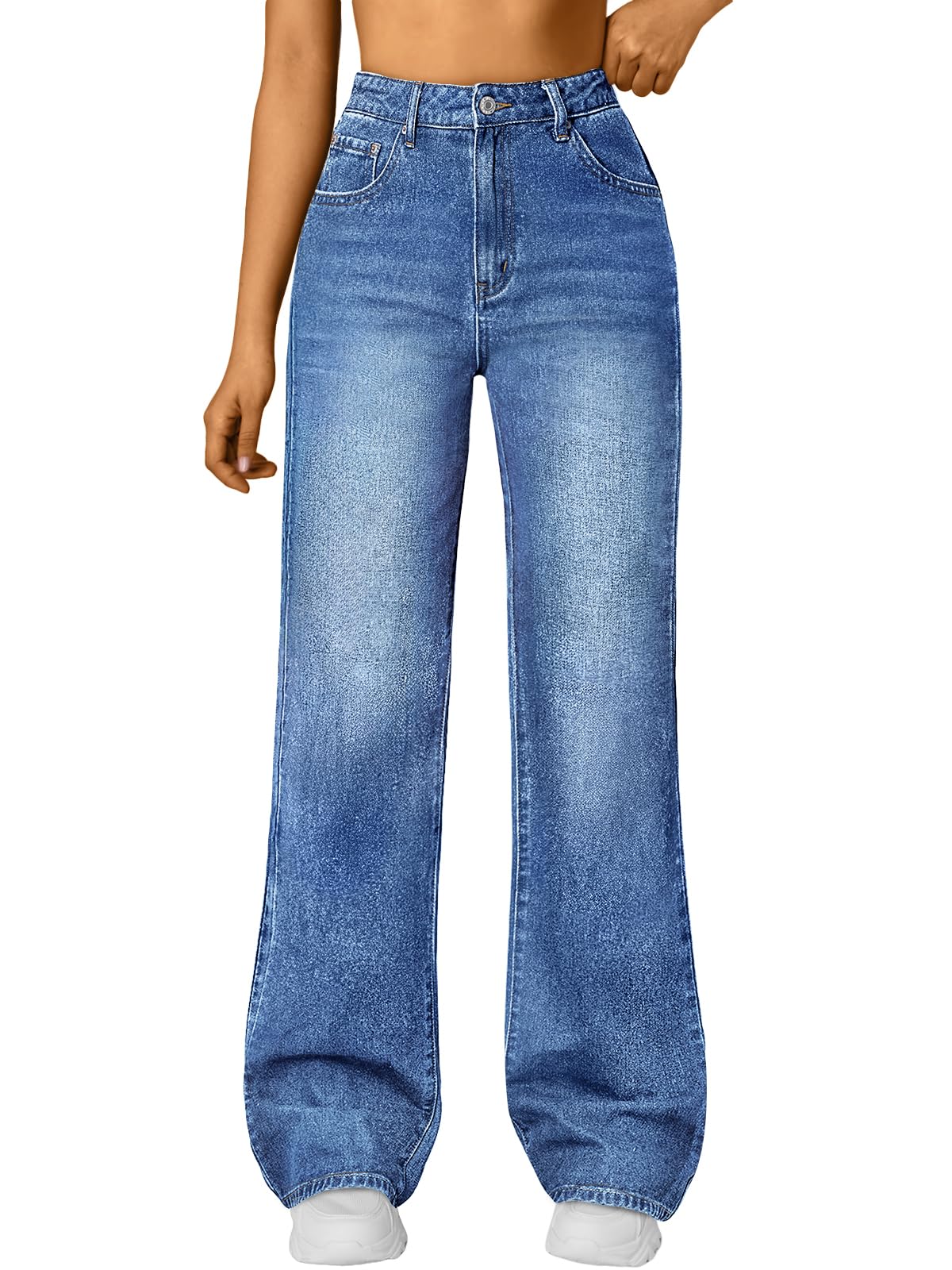 Trendy Queen Women High Waisted Straight Wide Leg Jeans Stretch Baggy Pants | High Rise Denim, Relaxed Fit Trousers, Retro Y2K Aesthetic, Streetwear Style, Long Straight Leg Pants