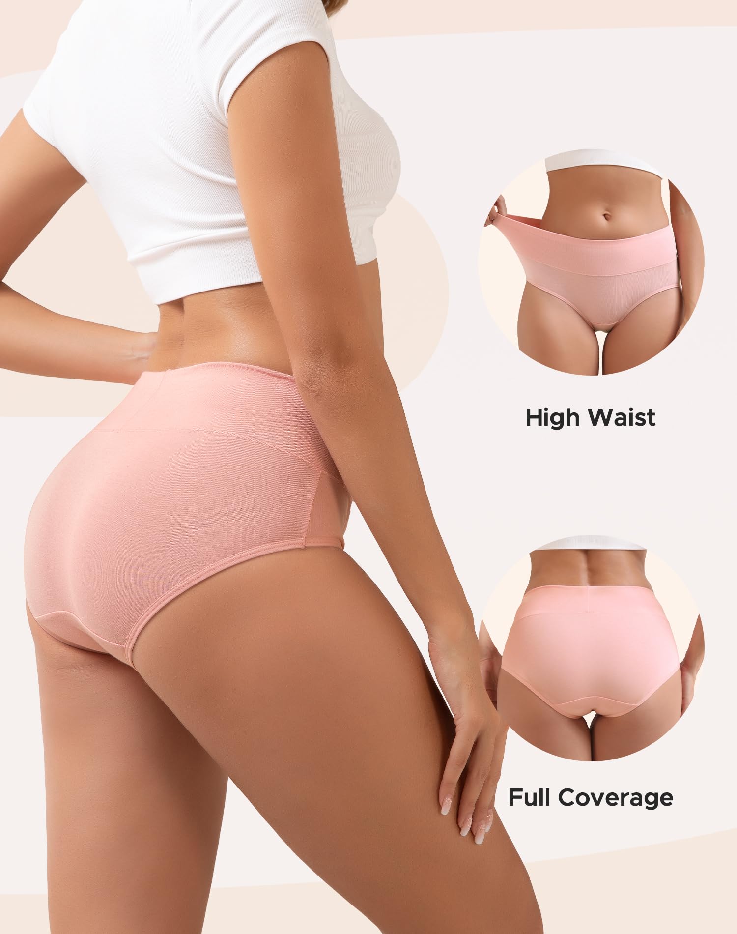 INNERSY Women's Cotton Underwear High Waist Ladies Briefs Full Coverage Panties 4-Pack