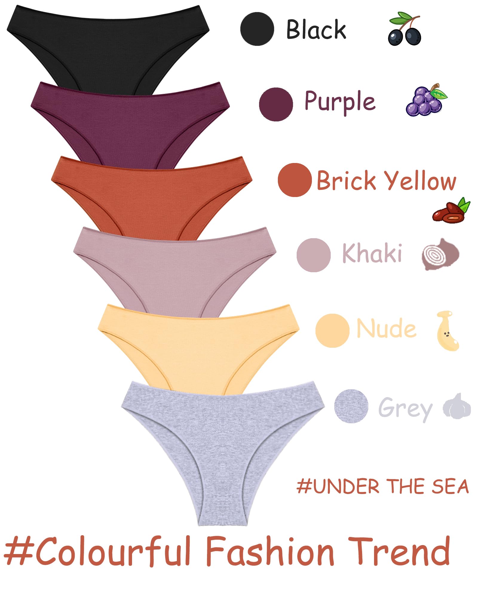 UNDER THE SEA Cotton Underwear for Women 6 Pack Sexy Bikini High Cut Breathable Cheeky Panties Underwear Womens Lingerie