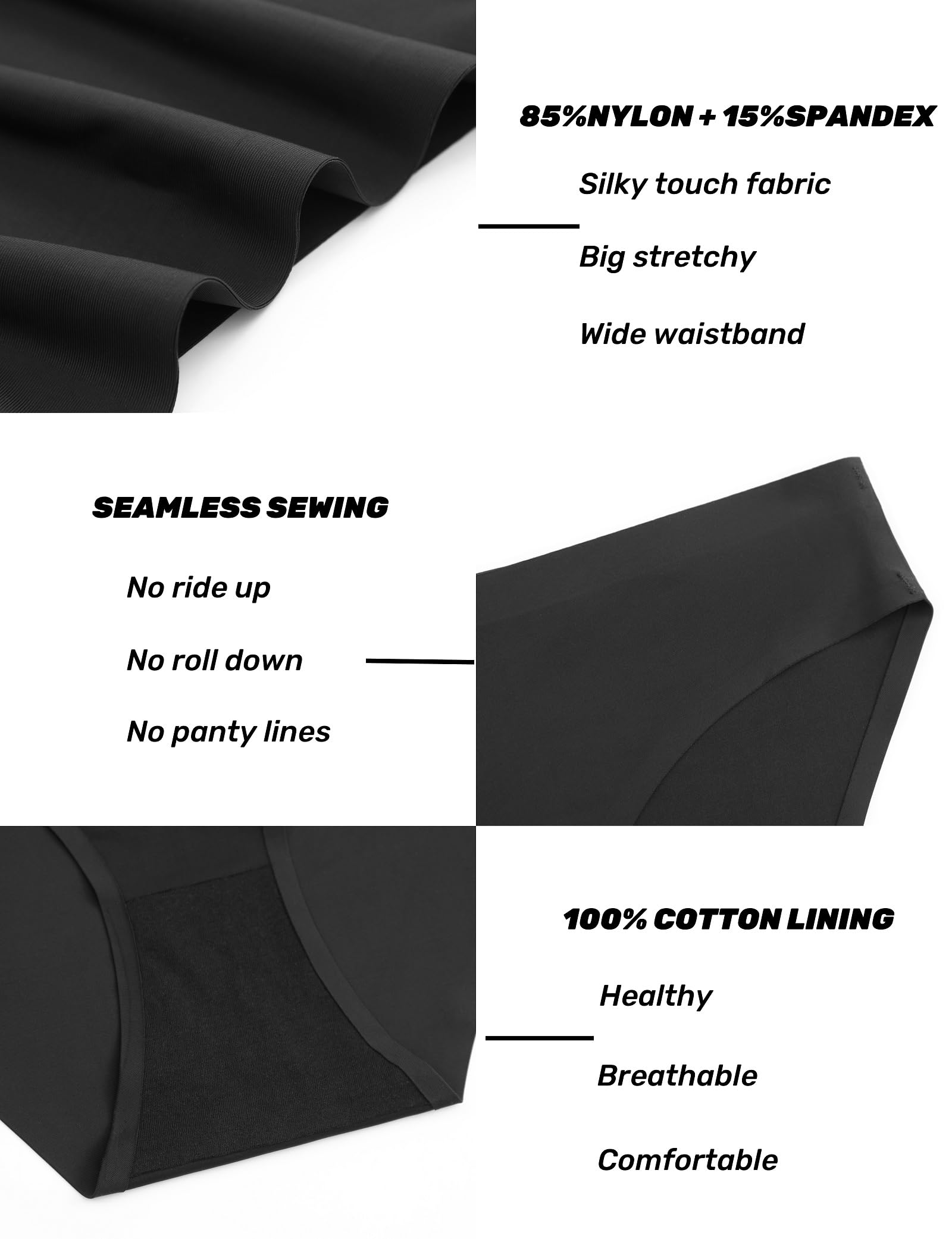 Caterlove Women's Seamless Underwear No Show Stretch Bikini Panties Silky Invisible Hipster 6 Pack