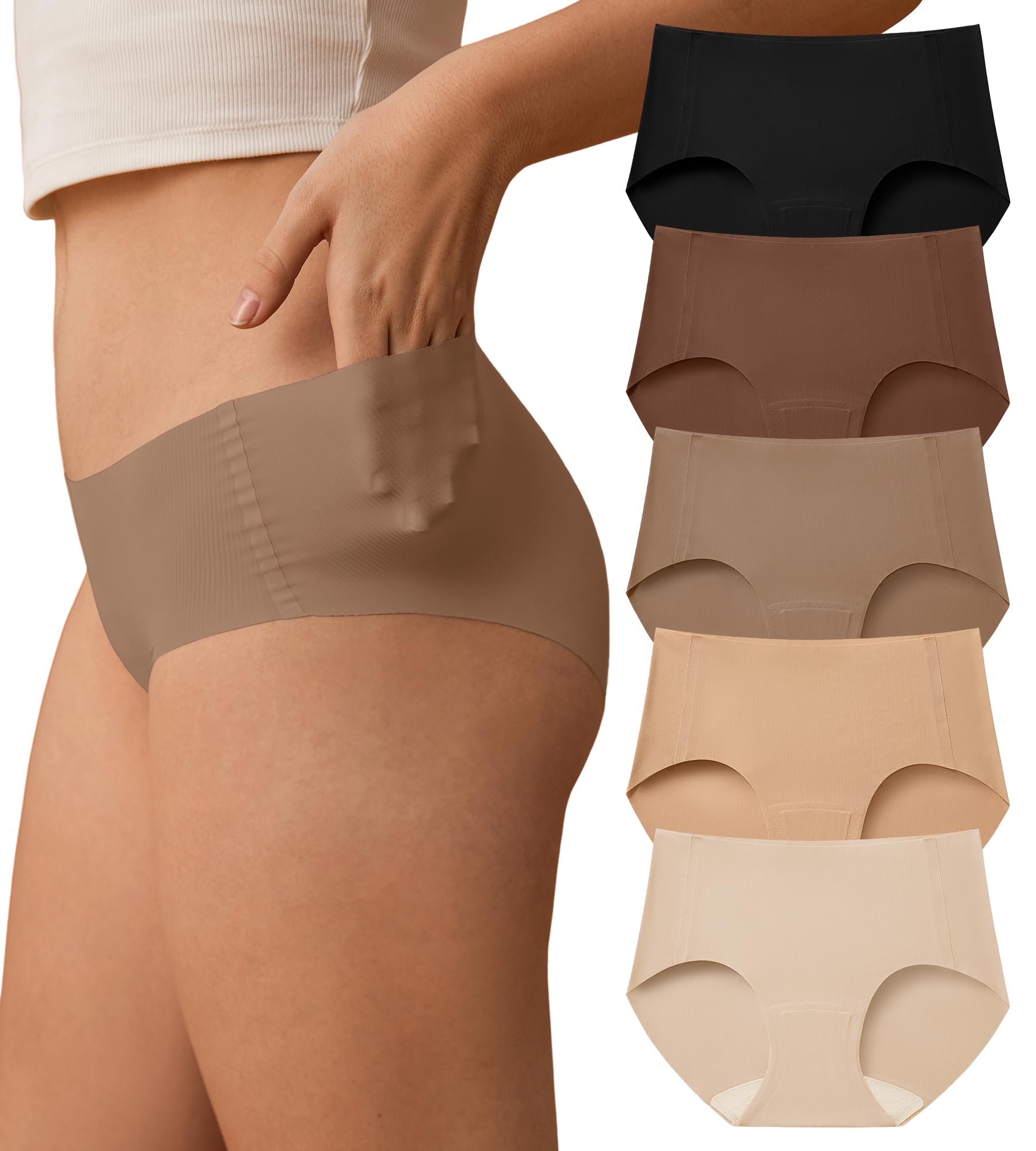 SHARICCA Womens Seamless Underwear No Show Hipster Panties Invisible Lightweight Nuage Bikinis Briefs Microfiber Pack