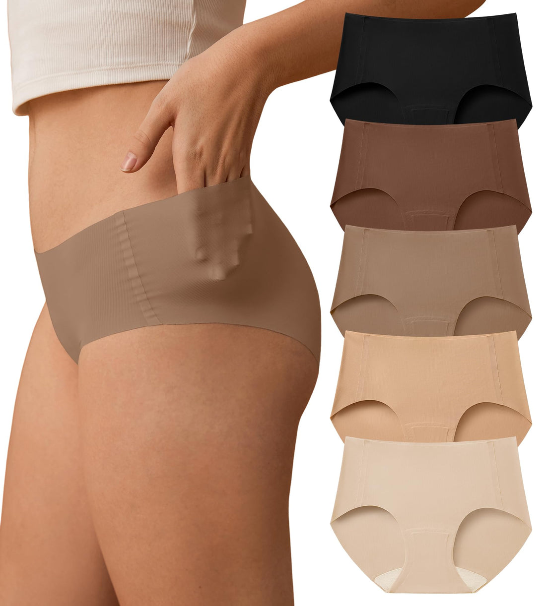 SHARICCA Womens Seamless Underwear No Show Hipster Panties Invisible Lightweight Nuage Bikinis Briefs Microfiber Pack