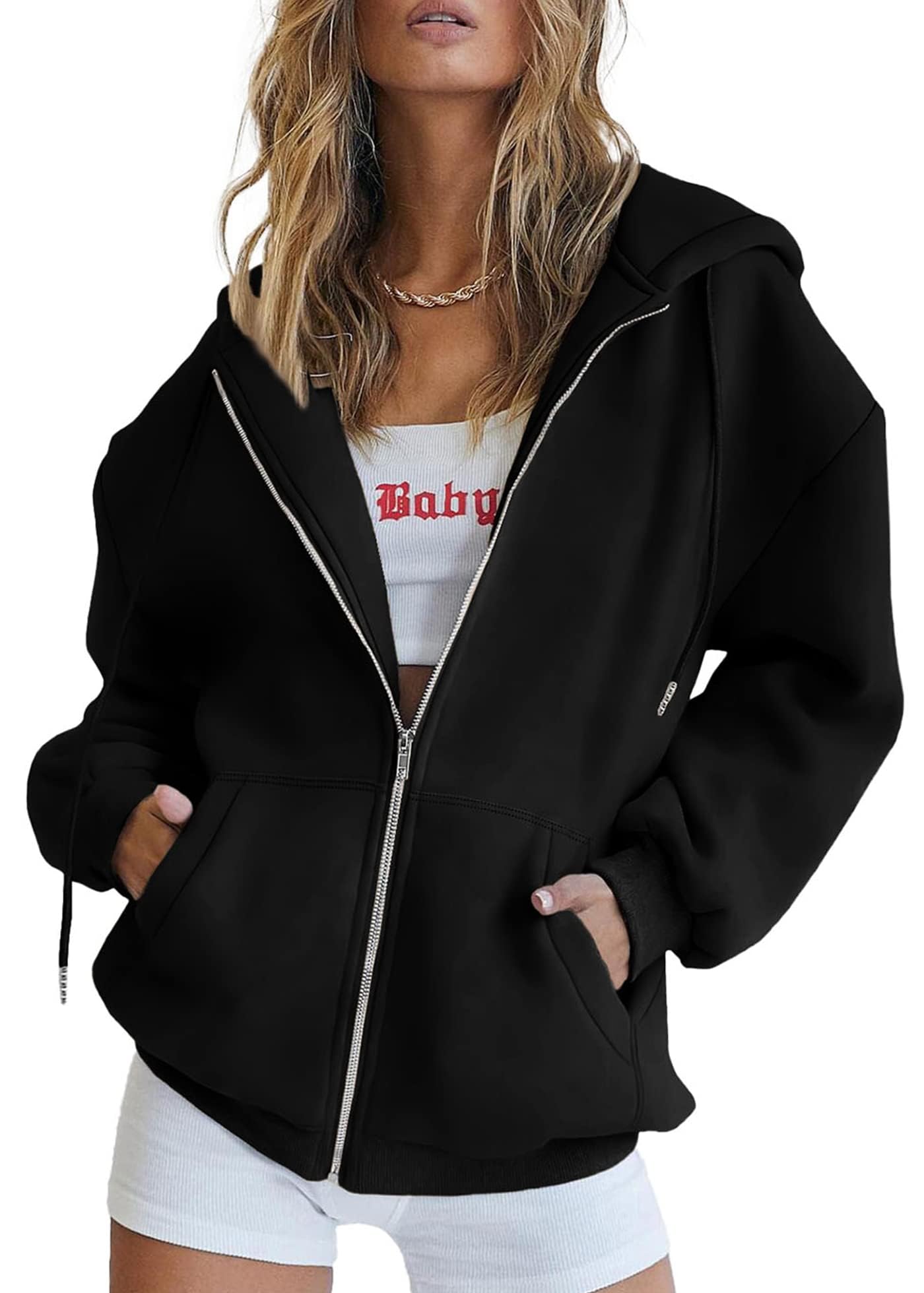 PRETTYGARDEN Women's Fall Zip Up Hoodies Sweatshirts | Comfy Fleece Lined, Long Sleeve Pockets, Drawstring Hooded, Loose Fit, Trendy Y2K, Track Jackets, Spring Winter Clothing
