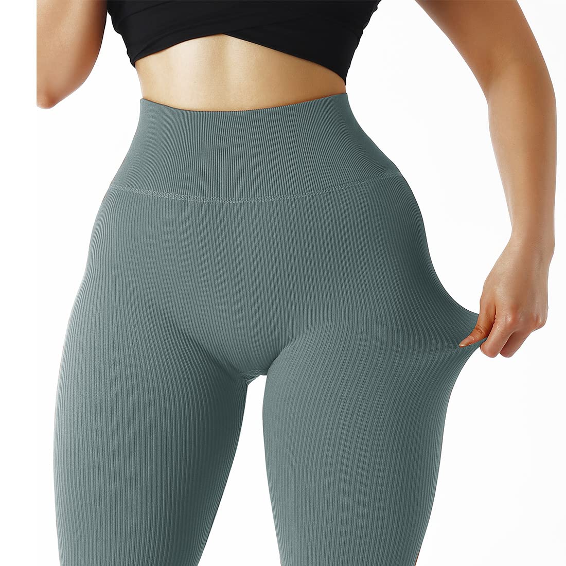 SUUKSESS Women Ribbed Seamless Leggings High Waisted Workout Gym Yoga Pants