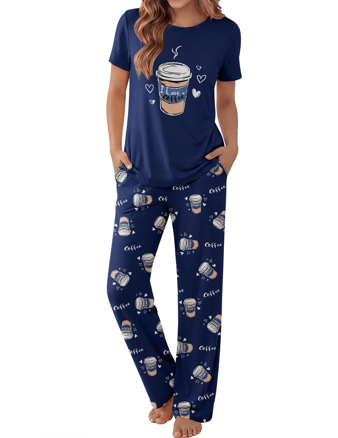 Ekouaer Pajama Set for Women 2 Piece Pjs Short Sleeve Top and Printed Pants