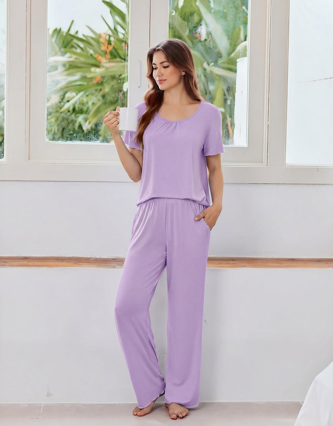 Ekouaer Womens Pajama Sets Viscose from Bamboo Top With Pants Lounge Set