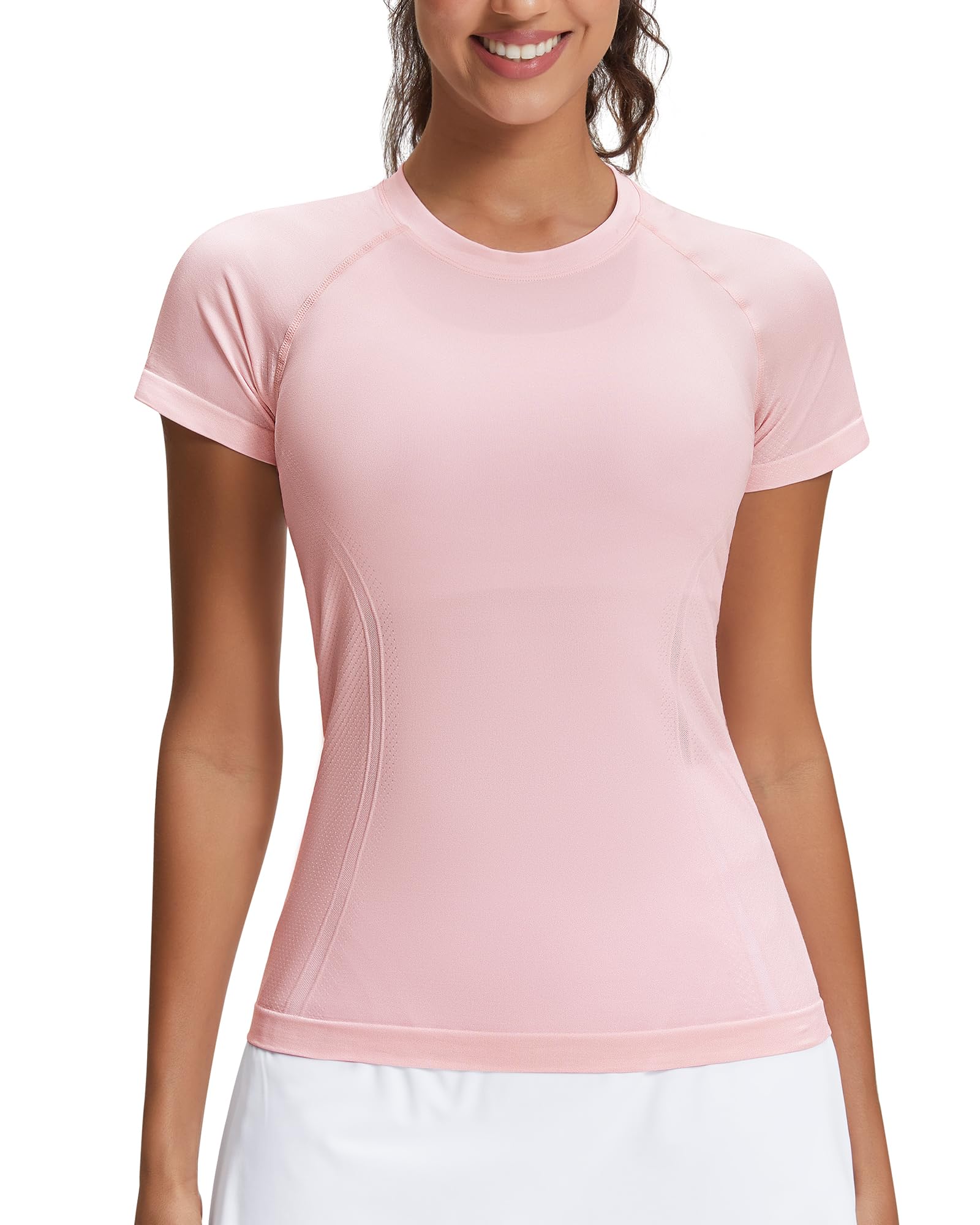 Stelle Womens Workout Tops Short Sleeve Seamless Athletic Shirts Yoga Gym Running T-Shirts