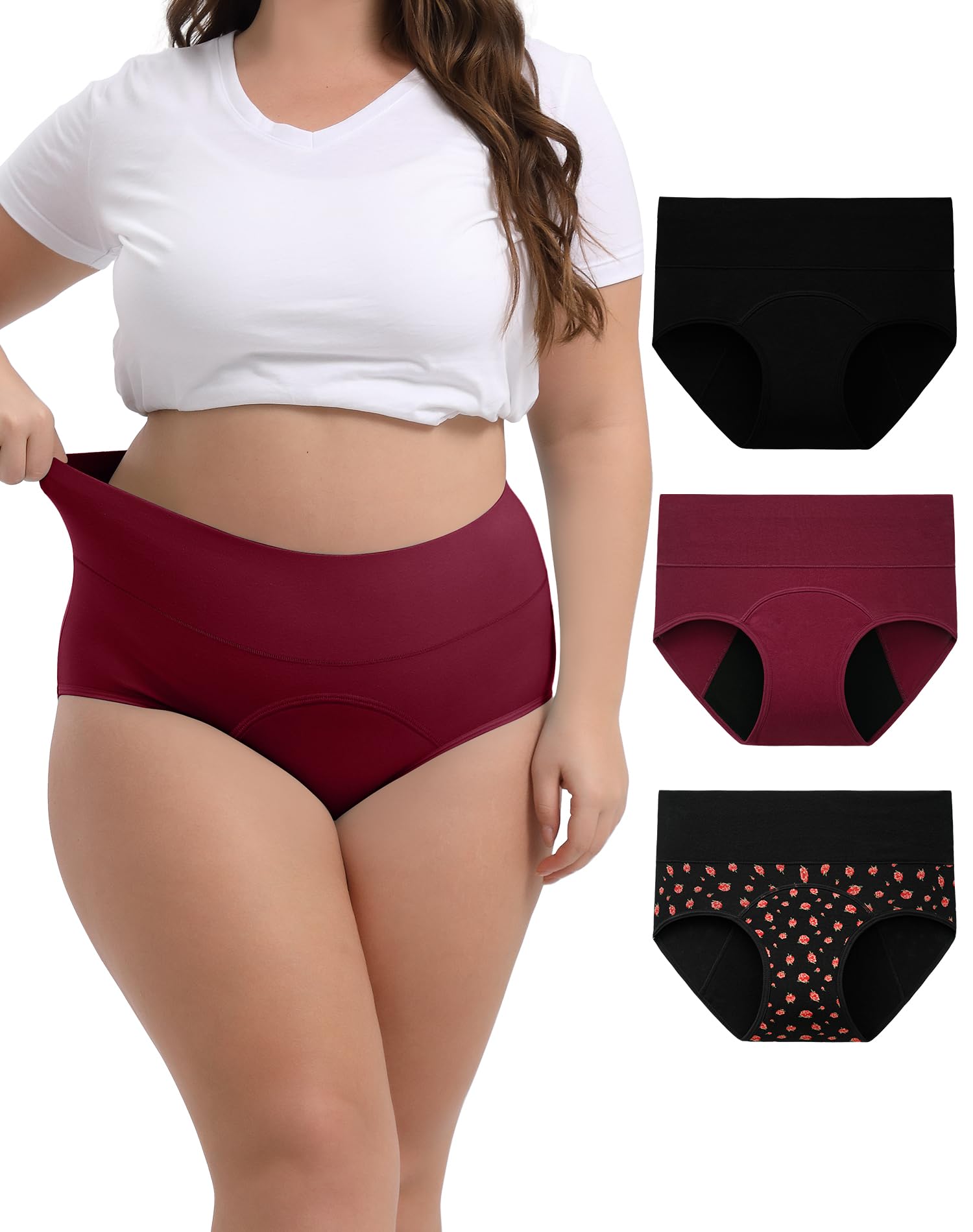 INNERSY Period Underwear for Women High Waisted Leak-Proof Postpartum Menstrual Panties 3-Pack