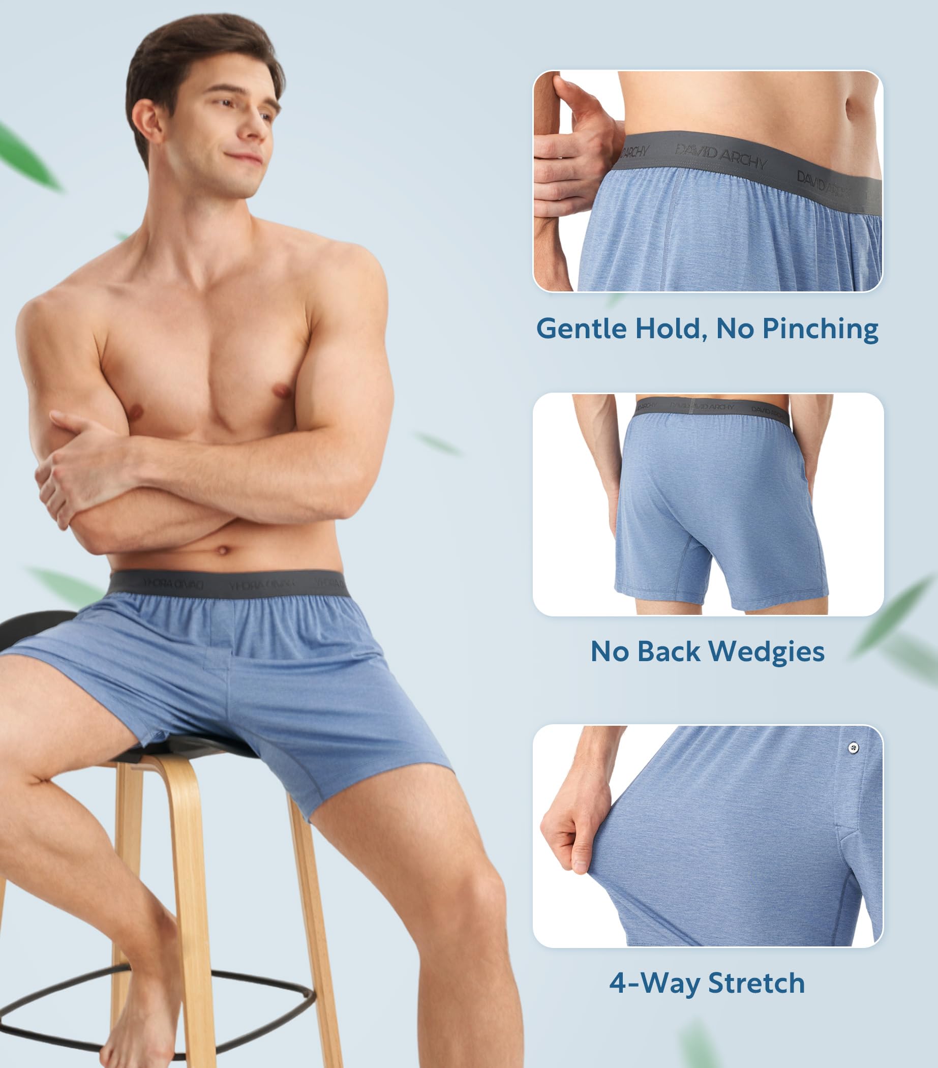 DAVID ARCHY Men's Bamboo Rayon Boxers Breathable Cooling Mens Boxer Shorts with Button Fly Relaxed Fit Underwear 3/4/5 Pack