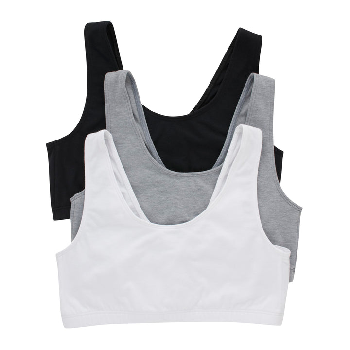 Hanes Women's Pack, Cotton Scoopneck Bralette, Low-Impact Sports Bra, 3-Pack