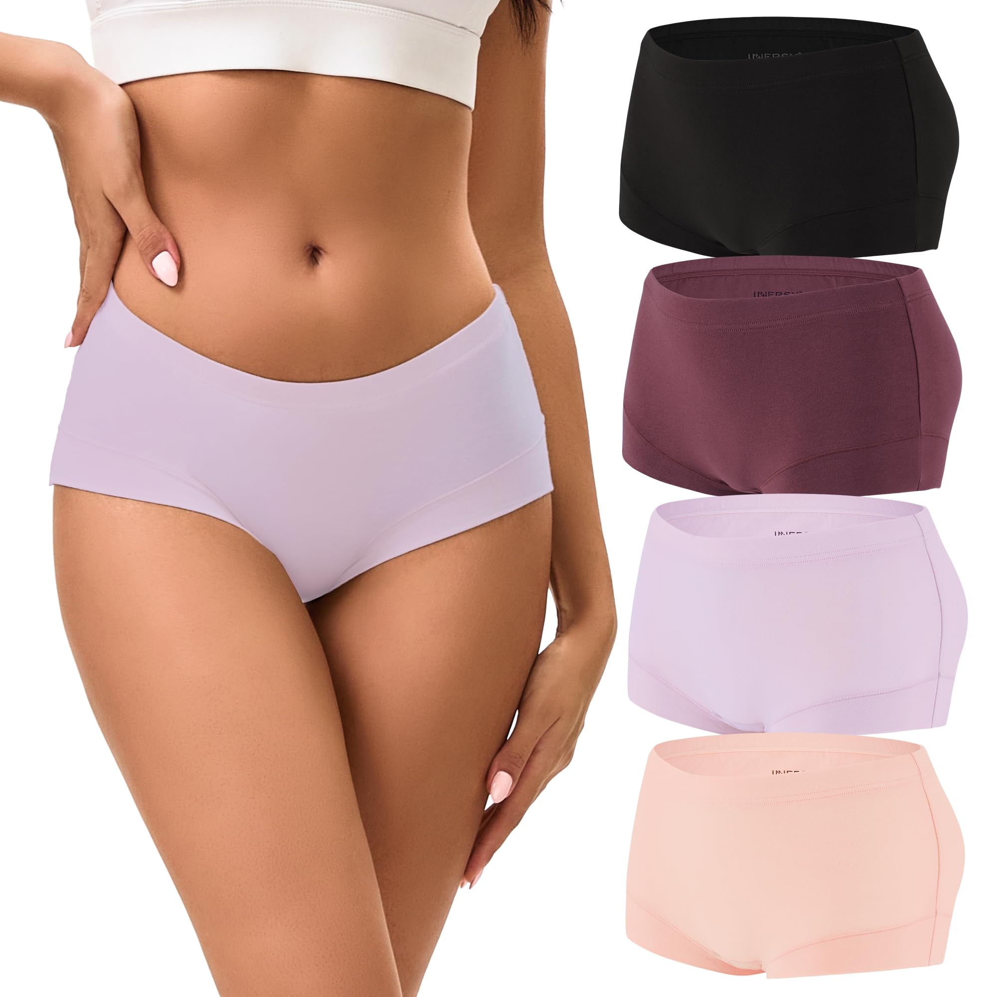 INNERSY Women's Boyshorts Underwear Cotton Soft Boxer Briefs 4-Pack