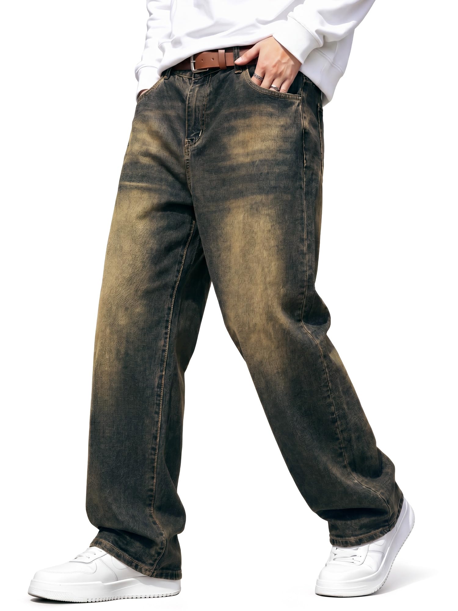 JMIERR Men's Tapered Baggy Jeans - Loose Fit Wide Leg Denim Pants | Vintage Relaxed Loose Fit, Stretch, Wide Leg, Skater Streetwear, 5 Pockets, Casual Carpenter Jean, Hip Hop,Loose Fit,Outfit