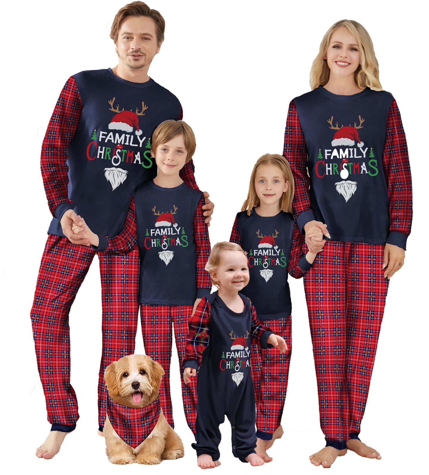 OAKFashion Christmas Family Pajamas Holiday Christma Pajama Family Matching Pjs Set Sleepwear Xmas Jammies