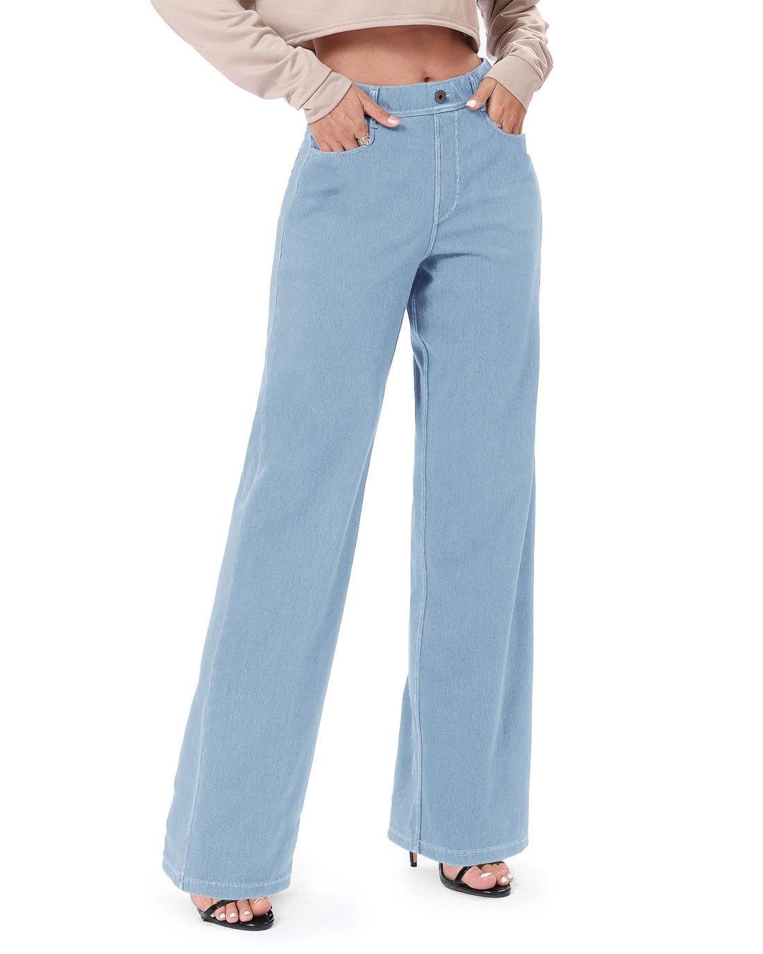 Pull On Jeans for Women Wide Leg High Waisted Stretch Baggy Jeans Casual Trendy Straight Denim Pants (with Plus Size)