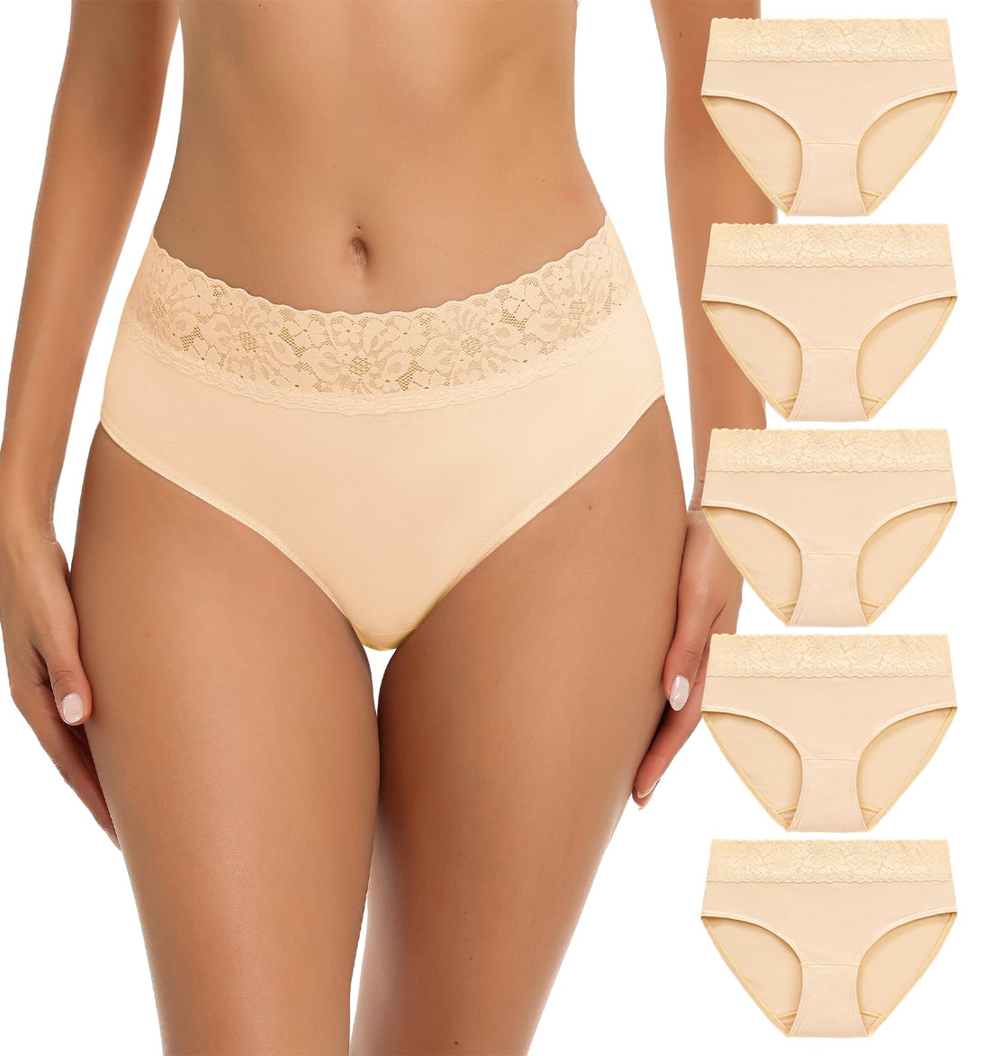 RHYFF Womens Underwear Cotton Bikini Panties Lace Soft Hipster Panty Ladies Stretch Full Briefs 5 Pack