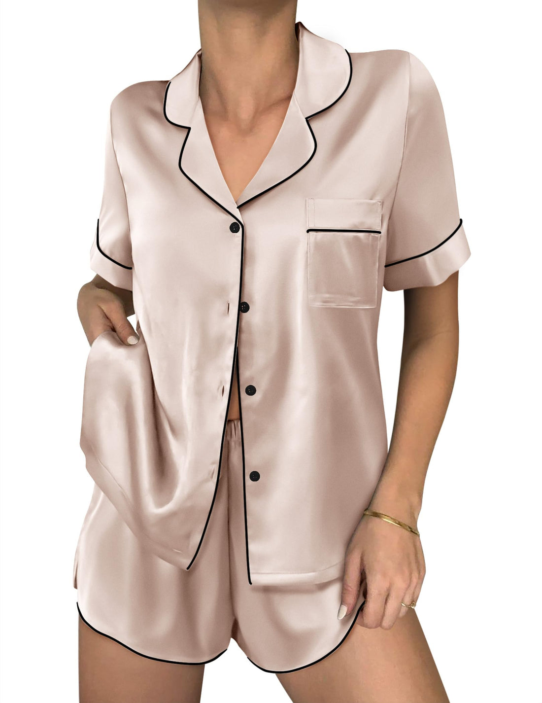 Ekouaer Women Satin Pajama Sets Cute Print Silk Pjs Shorts Sets S-4XL