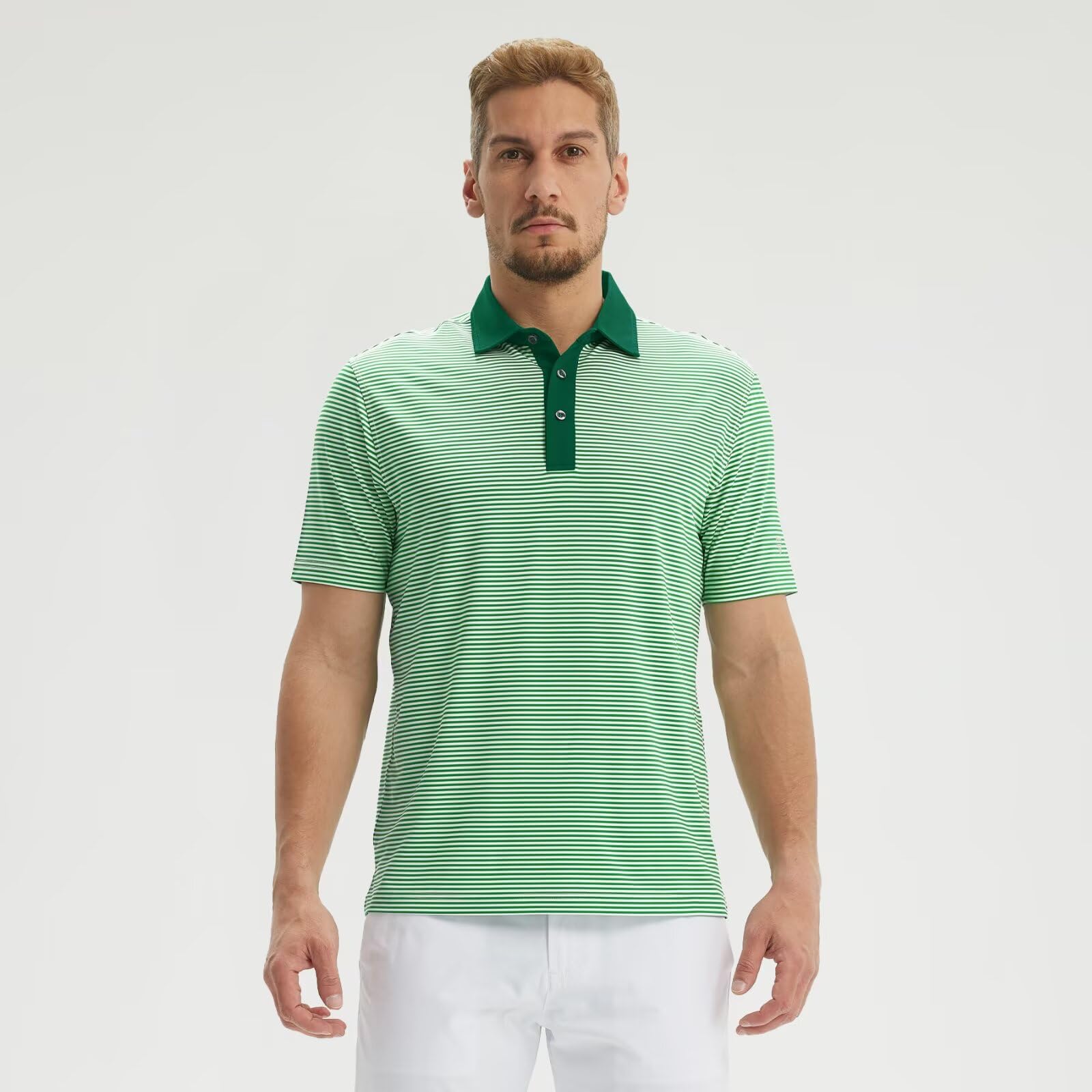 M MAELREG Golf Shirts for Men Moisture Wicking Dry Fit Striped Polo Performance Sport Mens Polo Shirts Short Sleeve