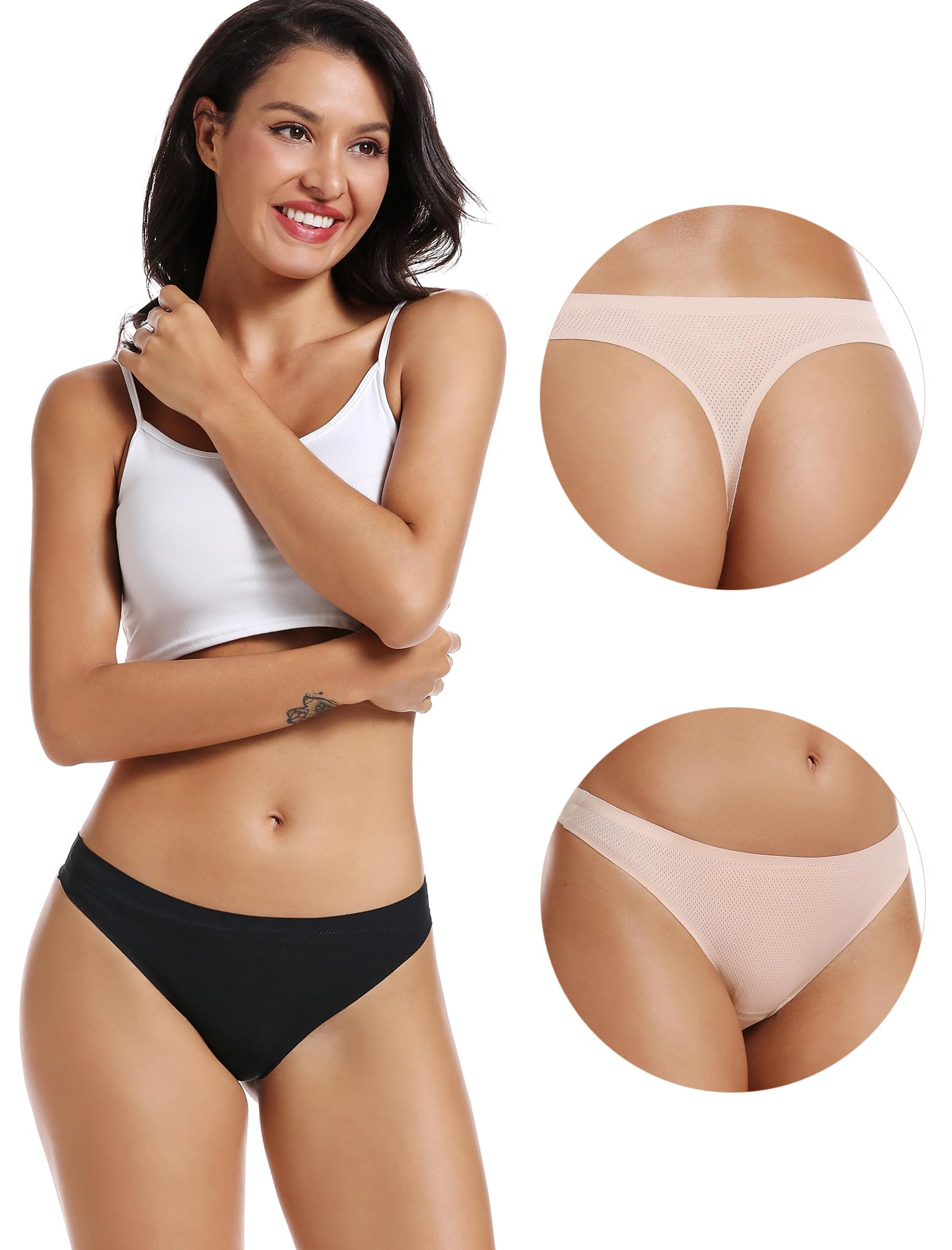 voenxe Seamless Women Underwear Thongs,No Show Ladies Workout Thong,5 Pack | Invisible Breathable Comfortable Mesh Panties,No Seam Soft Low Rise Cut Athletic Undies for Sports Gym Running Exercise Work