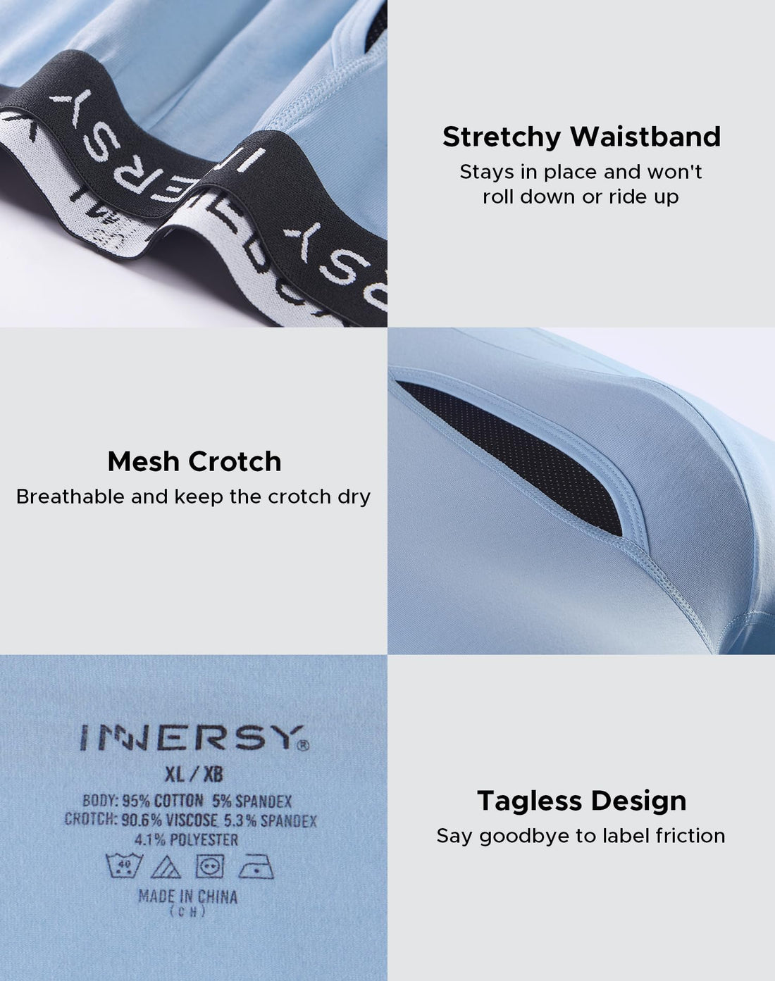 INNERSY Men's Big and Tall Boxer Briefs Cotton Moisture Wicking Underwear 4-Pack