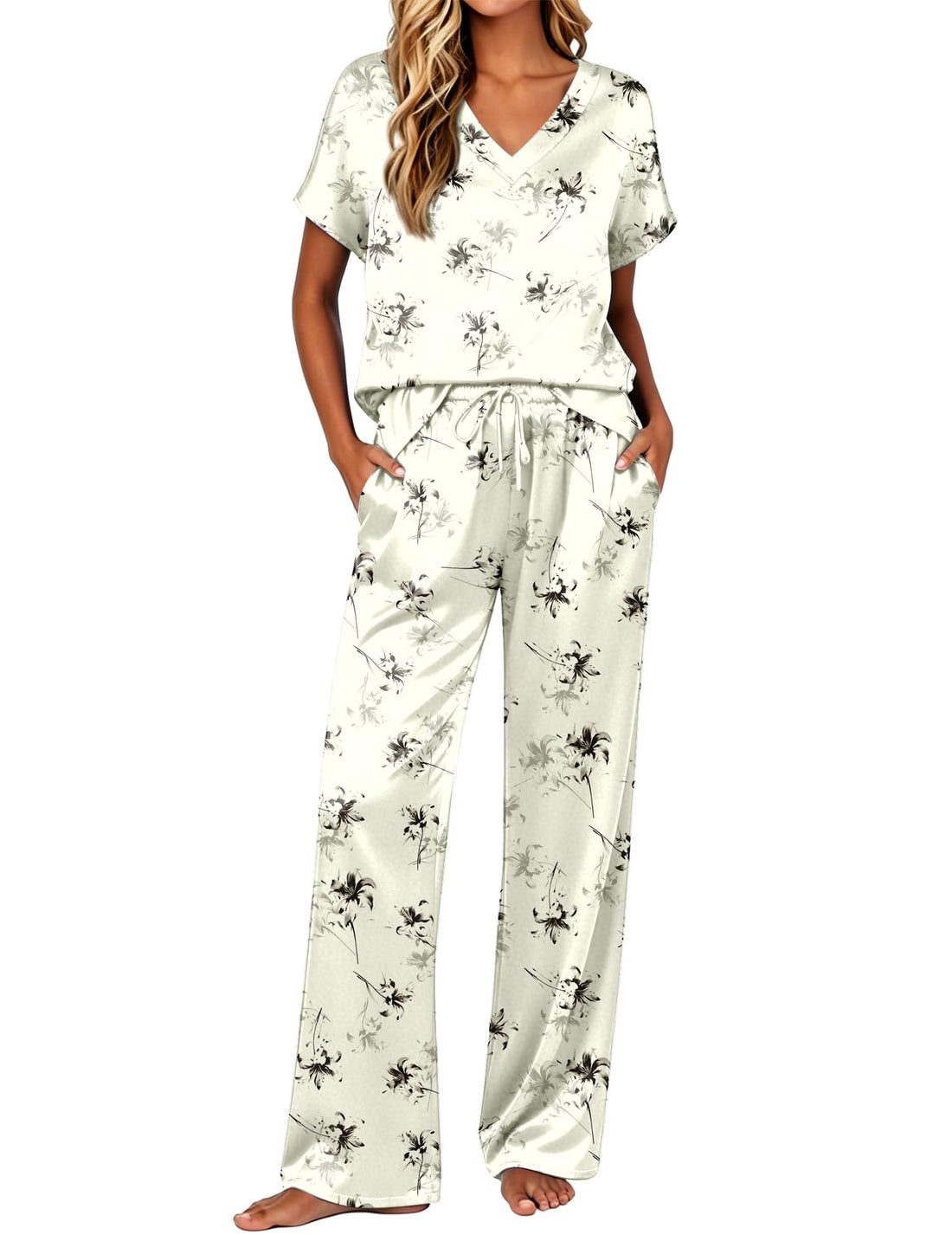 Ekouaer Womens Silk Pajamas Set 2 Piece Satin Pjs Cap Sleeve Loungewear