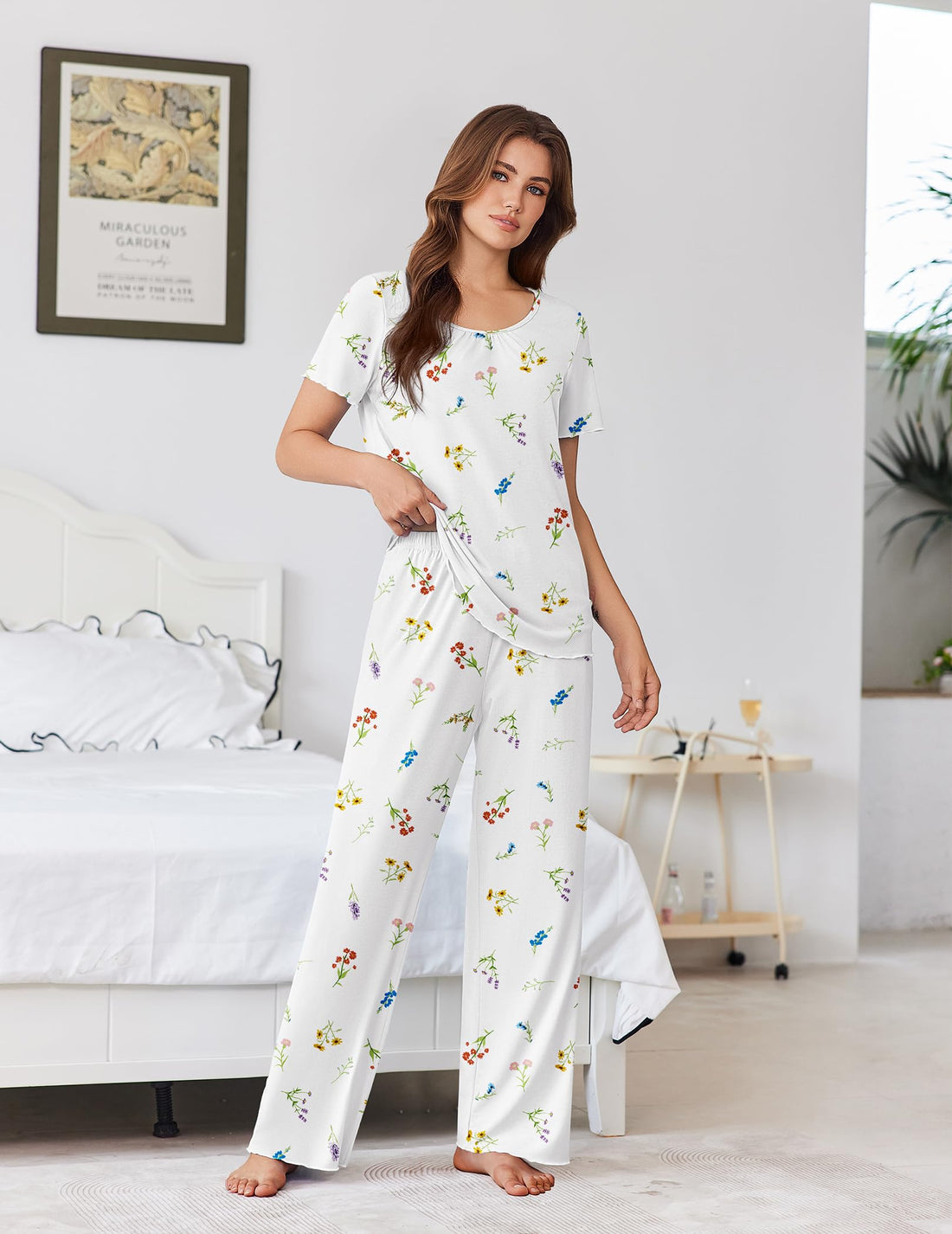 Ekouaer Womens Pajama Sets Viscose from Bamboo Top With Pants Lounge Set