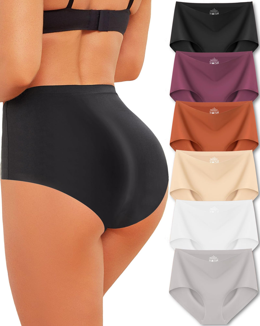 High Waisted Seamless Underwear for Women Full Coverage Hiphugger High Rise Silky No Show Briefs Panties 6 Pack