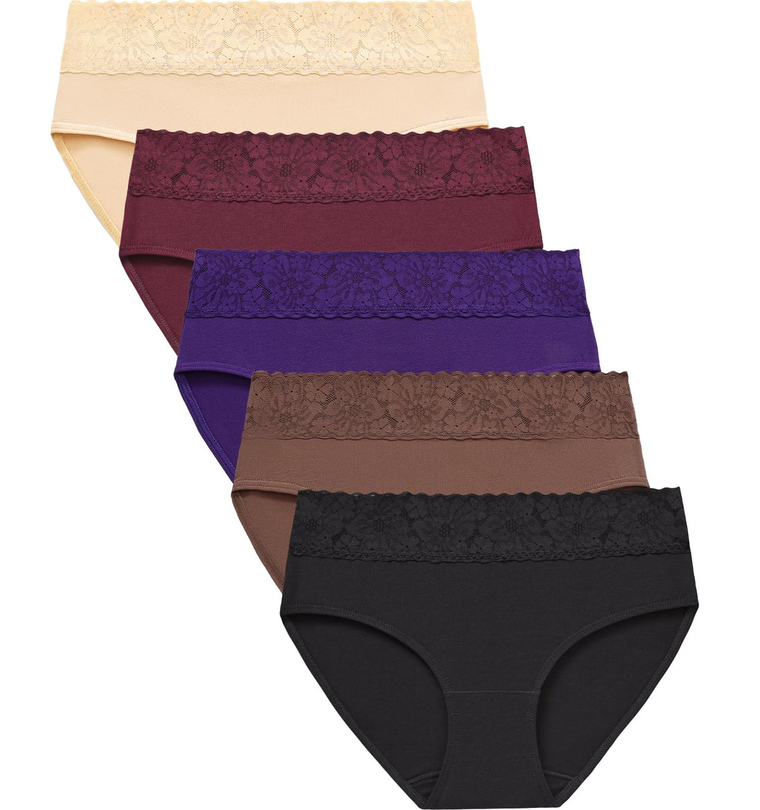 RHYFF Womens Underwear Cotton Bikini Panties Lace Soft Hipster Panty Ladies Stretch Full Briefs 5 Pack