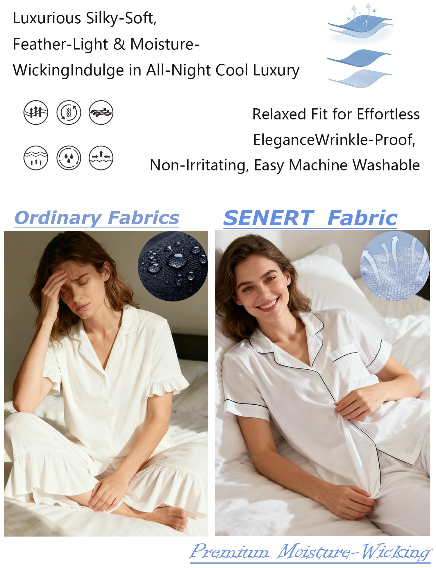 Senert Womens 2 Piece Pajamas Set Button Down Top and Pants Soft Sleepwear