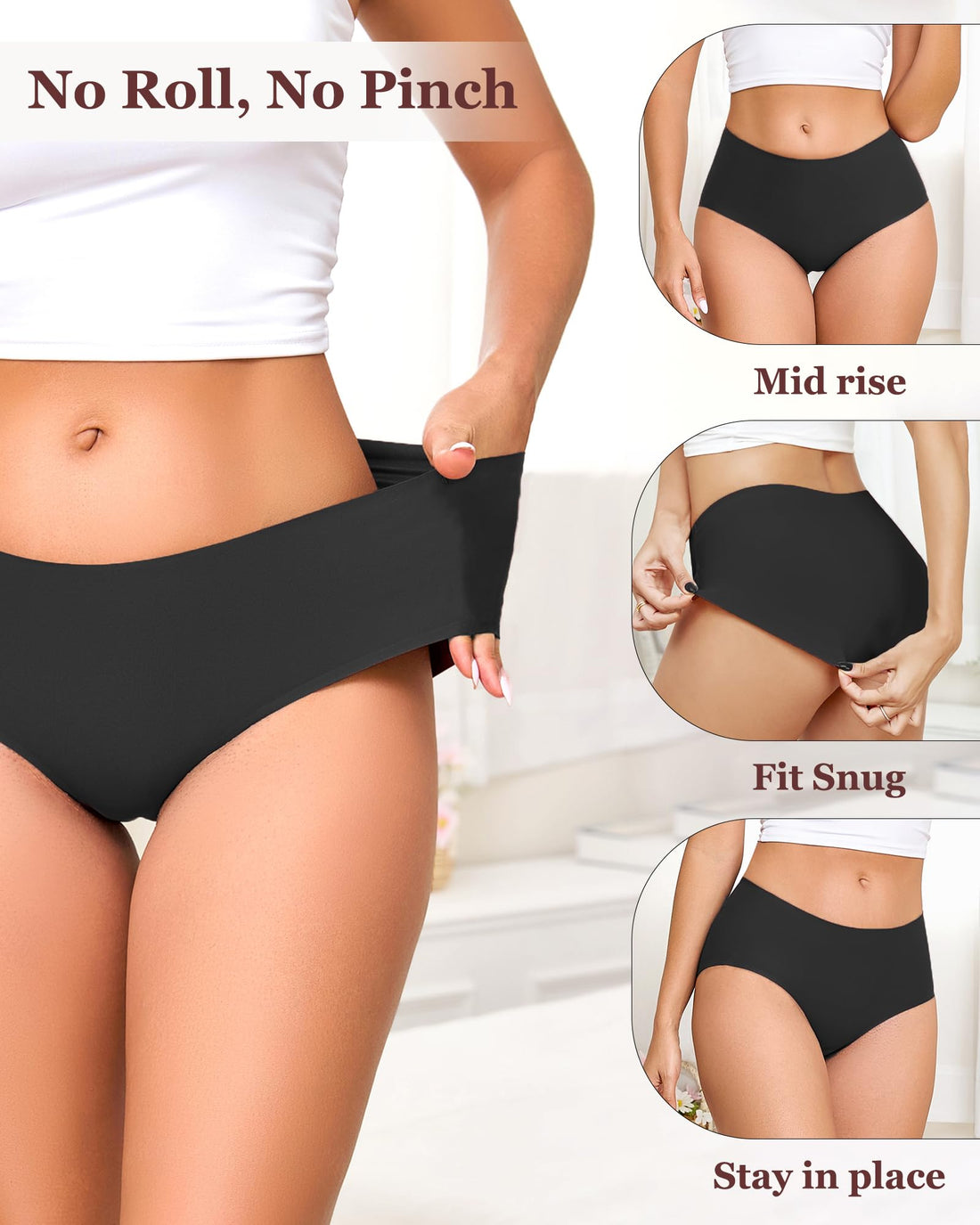 FINETOO 6 Pack Womens Seamless Underwear Full Coverage No Show Hipster Panties Sexy Stretchy Invisible Briefs Bikini Lingerie