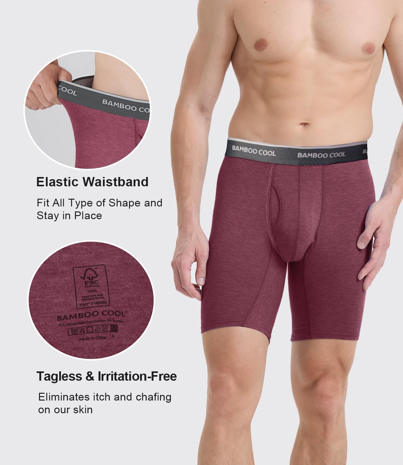 BAMBOO COOL Men's Underwear Boxer Briefs Soft Breathable Underwear (4 or 7 Pack)