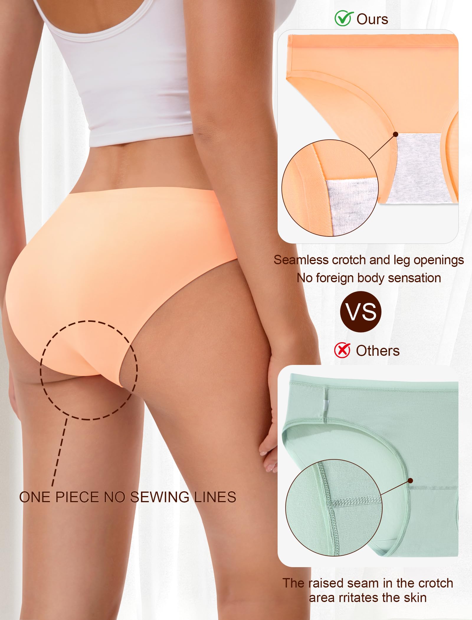 MISSWHO Seamless No Show Womens Underwear Bikini No Show Soft Comfortable Invisibles Briefs Low Rise Hipster Panties 6 Pack