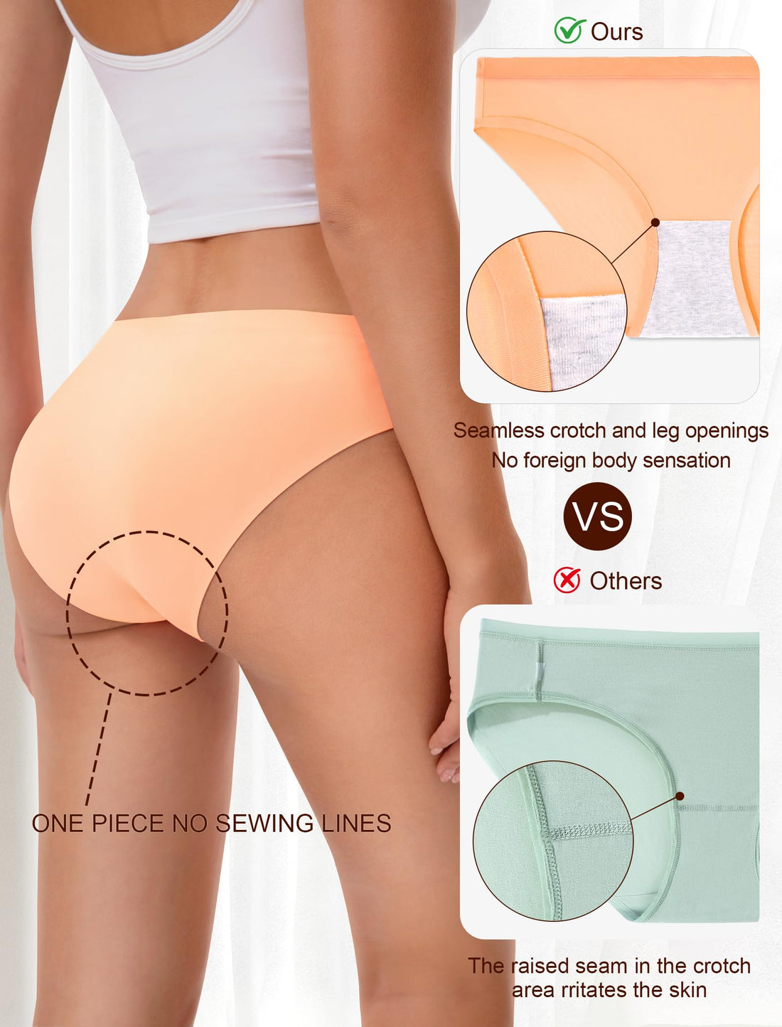 MISSWHO Seamless No Show Womens Underwear Bikini No Show Soft Comfortable Invisibles Briefs Low Rise Hipster Panties 6 Pack