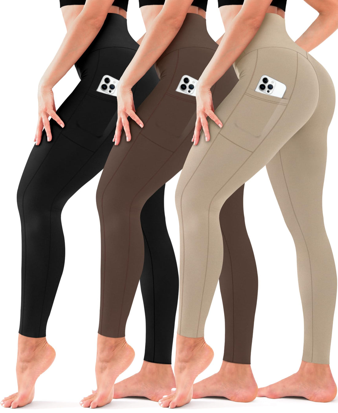 3 Pack Leggings for Women-No See-Through High Waisted Tummy Control Yoga Pants Workout Running Legging