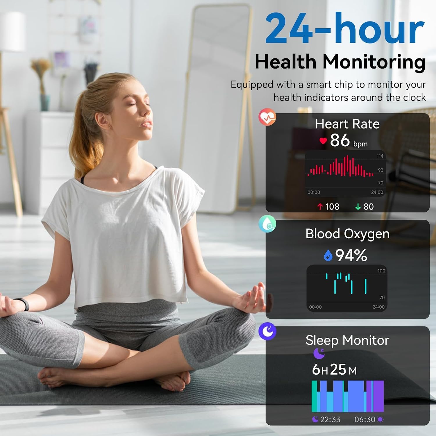 Smart Watch with Alexa Built-in, 1.83" HD Health Fitness Tracker, Bluetooth Calls/Notifications, 120+ Sports Modes, 24/7 Heart Rate/Sleep Tracking, IP68 Waterproof for iPhone and Android (Black)