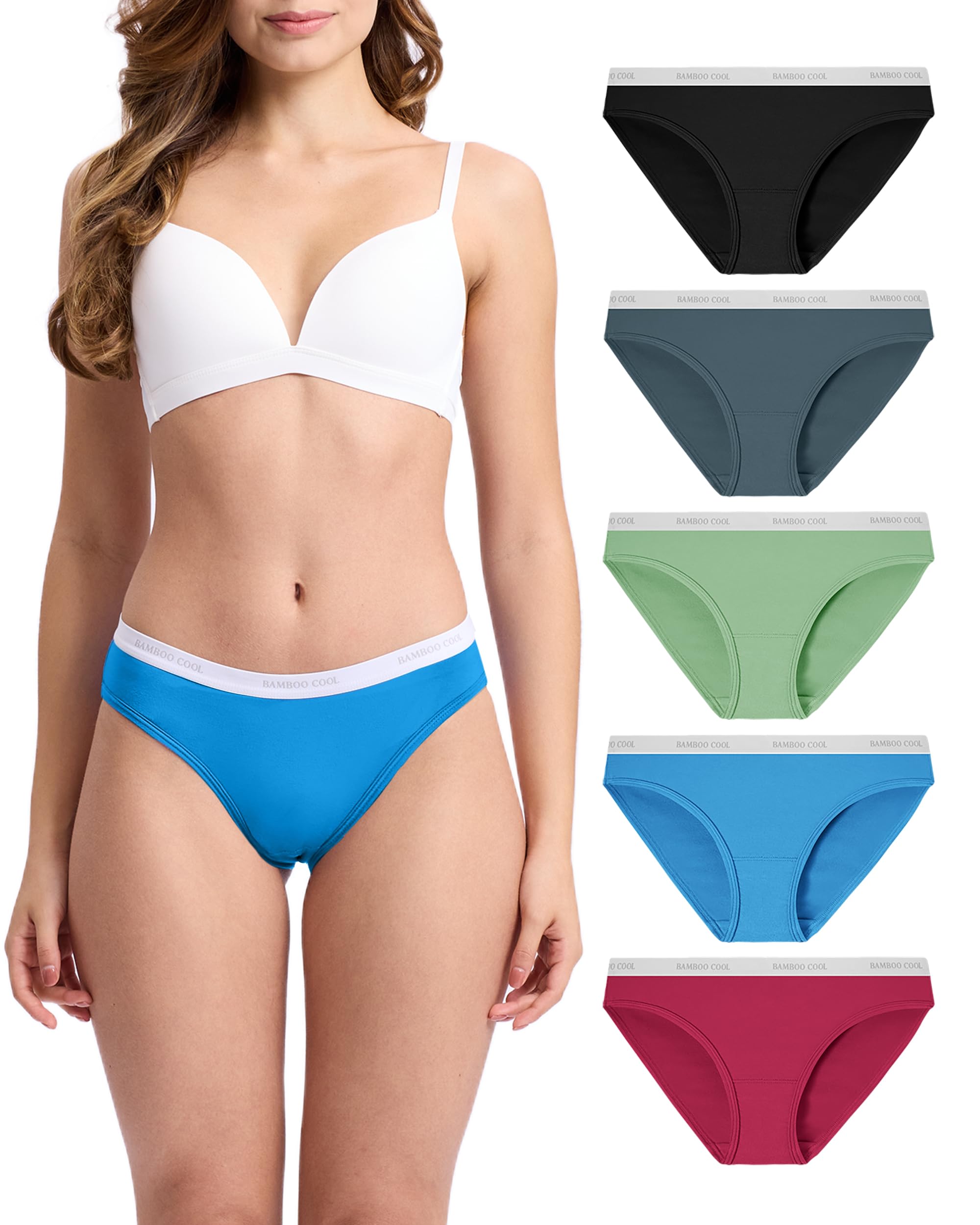 BAMBOO COOL Womens Underwear Bikini Underpants Hipster Ladies Panties Soft Stretch Breathable Panties for Women, 5-Pack