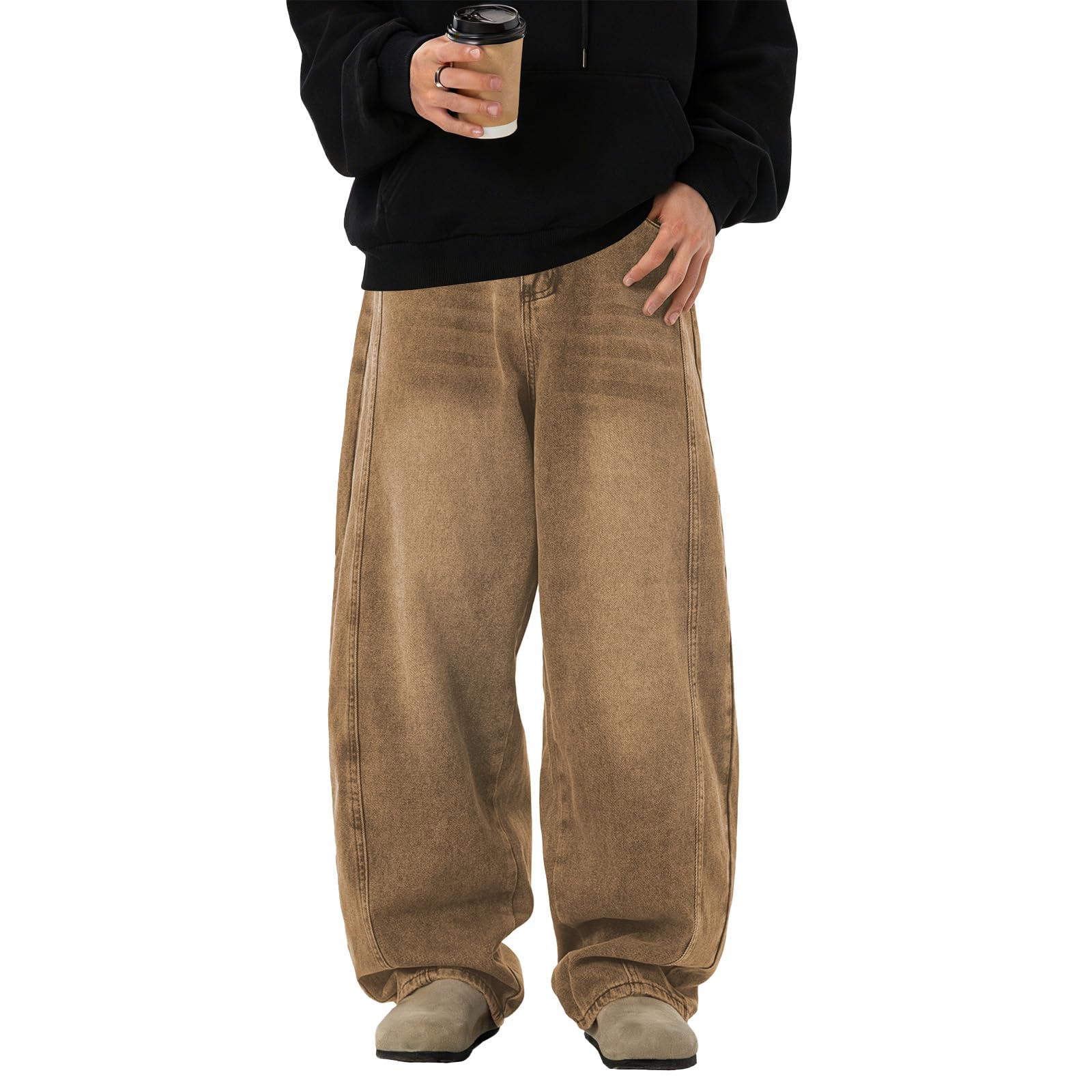 Mens Baggy Jeans Y2k Wide Leg Loose Fit Jeans Streetwear Denim Washed Hip Hop Pants