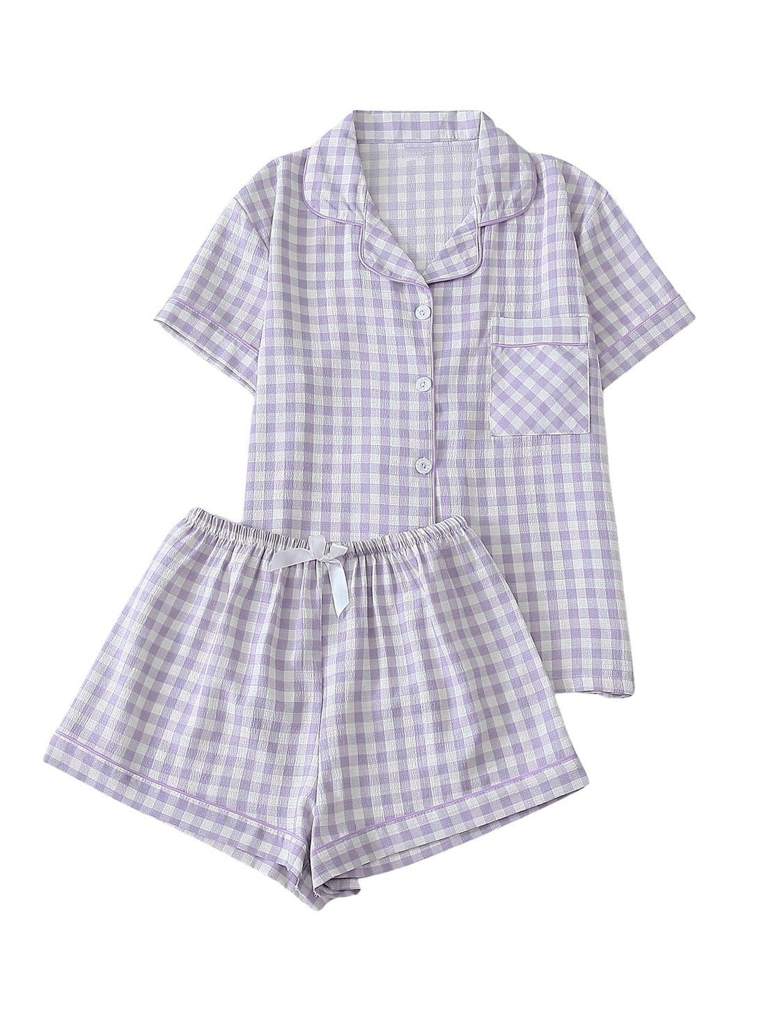 Verdusa Pajamas Sets 2 Piece Gingham Cute Button Down Shirts with Shorts
