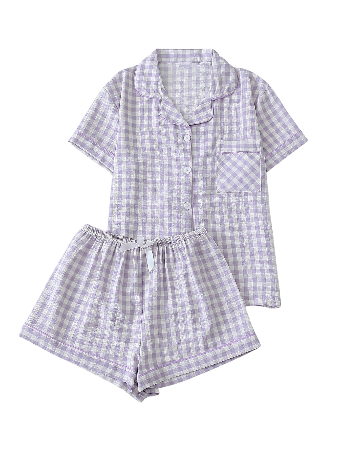 Verdusa Pajamas Sets 2 Piece Gingham Cute Button Down Shirts with Shorts