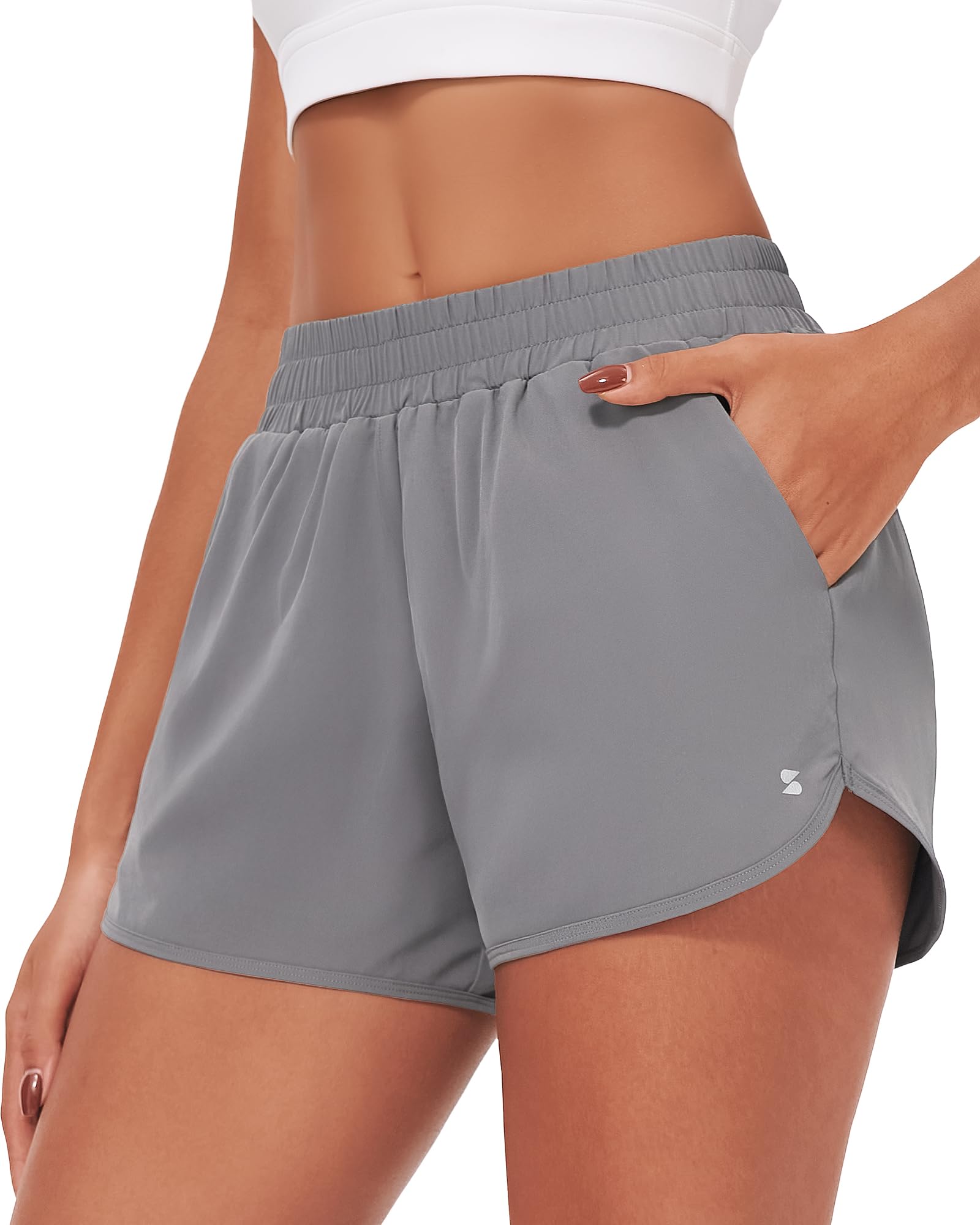 Stelle Womens 3" Running Shorts Mesh Liner High Waisted Workout Shorts Quick Dry Dolphin Athletic Shorts with Pockets