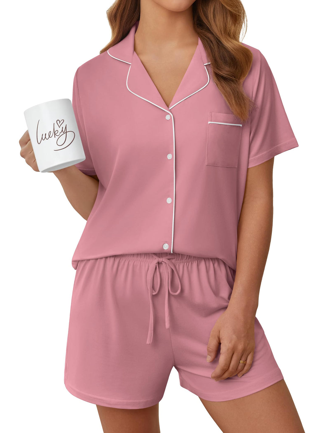 Womens Pajama Sets Summer Pjs Short Sleeve Button Down Top and Shorts Bride Sleepwear 2 Piece Comfy Lounge Set S-XXL